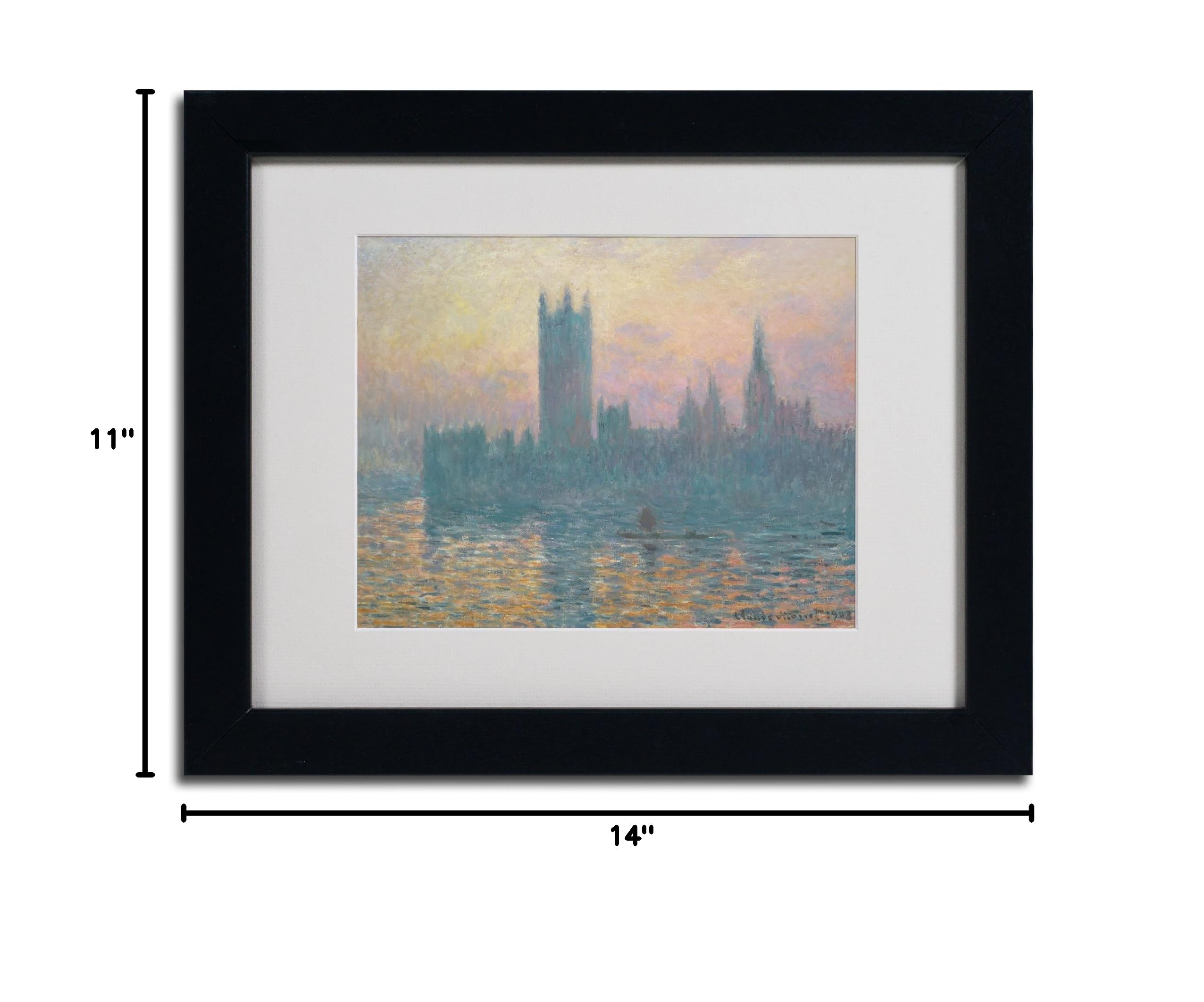 Claude Monet The Houses of Parliament Canvas Wall Art - 11x14 Inch Framed Painting, Famous Impressionist Artwork for Living Room, Bedroom & Office Decor