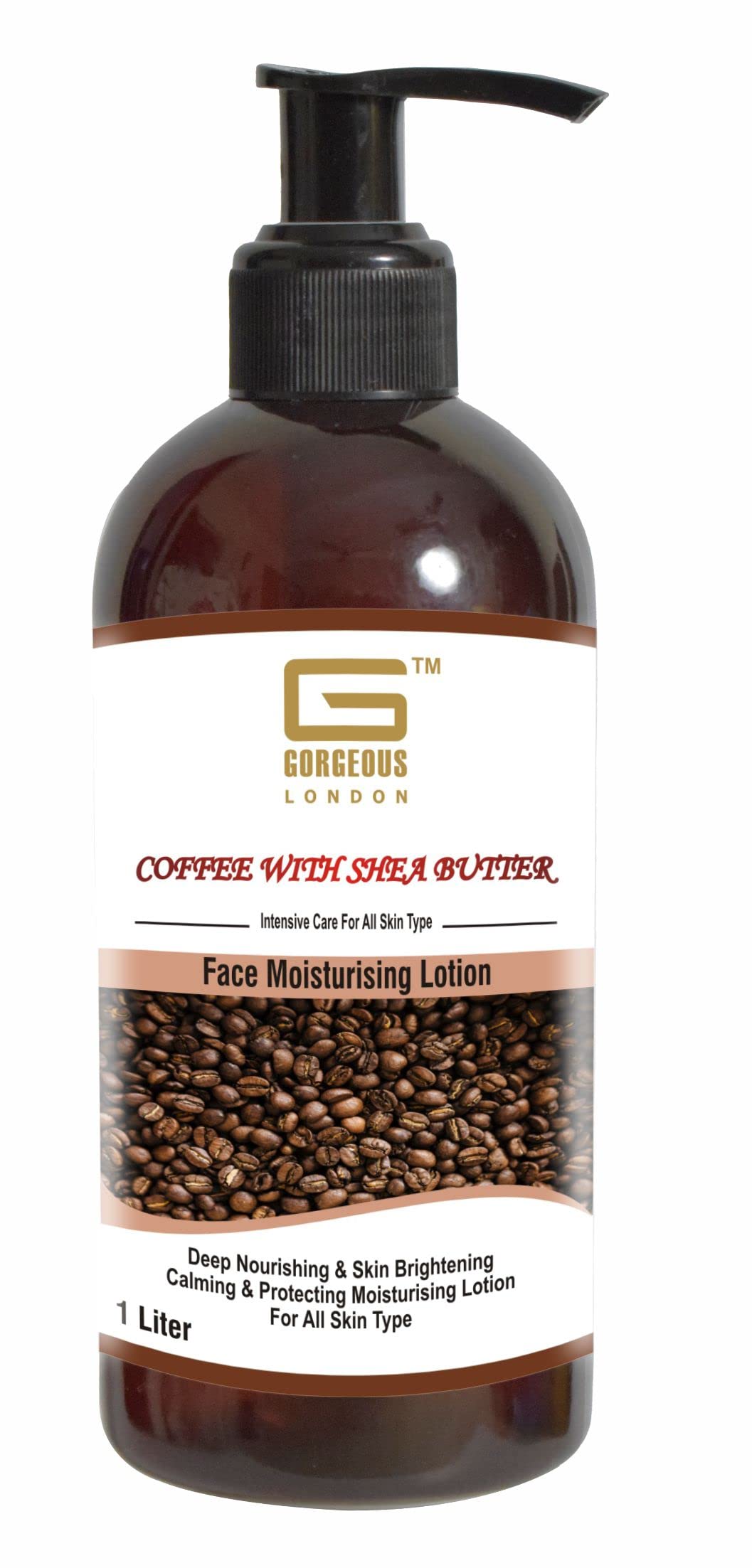 London Coffee & Shea Butter Face Moisturizing Lotion - 1 Liter Deep Hydration for All Skin Types | Dry Skin Care, Night Cream, Daily Moisturizer for Face & Body