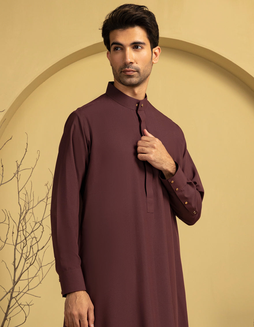 Premium Blended Maroon Jubba by J. Junaid Jamshed - Elegant Islamic Prayer Dress for Men - Perfect for Daily Salah, Jumu'ah Prayer & Special Occasions
