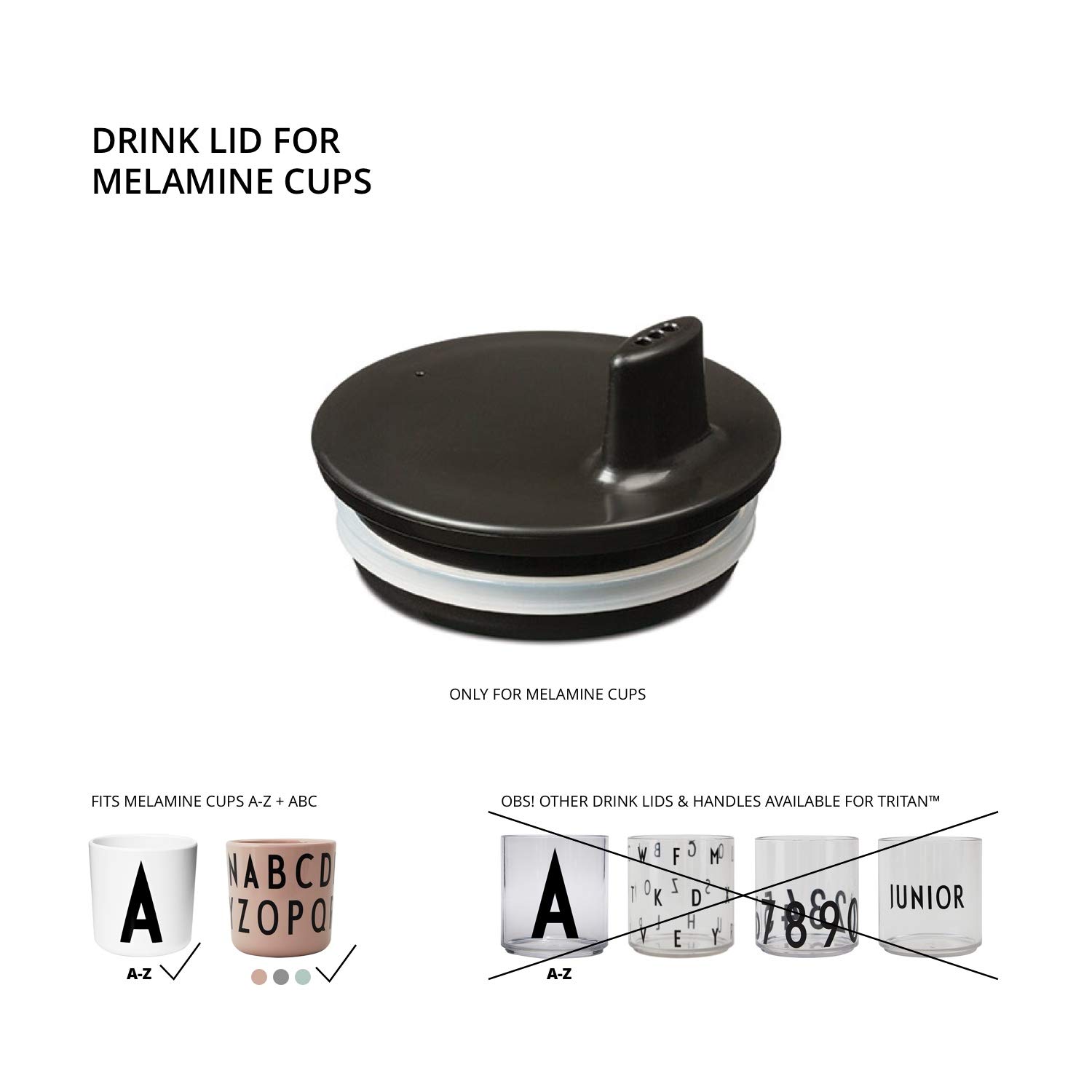 Design Letters Sippy Cup Lids for Melamine Cups - BPA Free Baby & Toddler Drink Lids | Durable, Dishwasher Safe & Food Safe | Perfect for Daycare, Travel & Home Use | Designed in Denmark