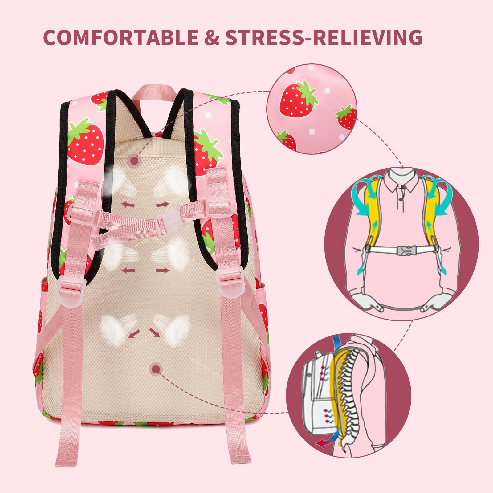 AUIVTY Kids Backpack for Preschool & Kindergarten - Medium Size Toddler Backpack with Lunch Box, Pink School Bookbag for Daycare, Travel & Daily Use