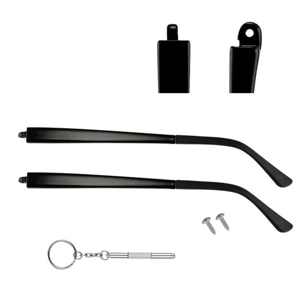 QYAJS TR90 Bright Black Eyeglass Replacement Temple Arms with Screws & 3-in-1 Screwdriver - Durable Frame Repair Kit for Reading Glasses, Sunglasses & Optical Frames (8mm Straight Teeth) - Perfect for Broken Frame Repair & DIY Eyewear Maintenance