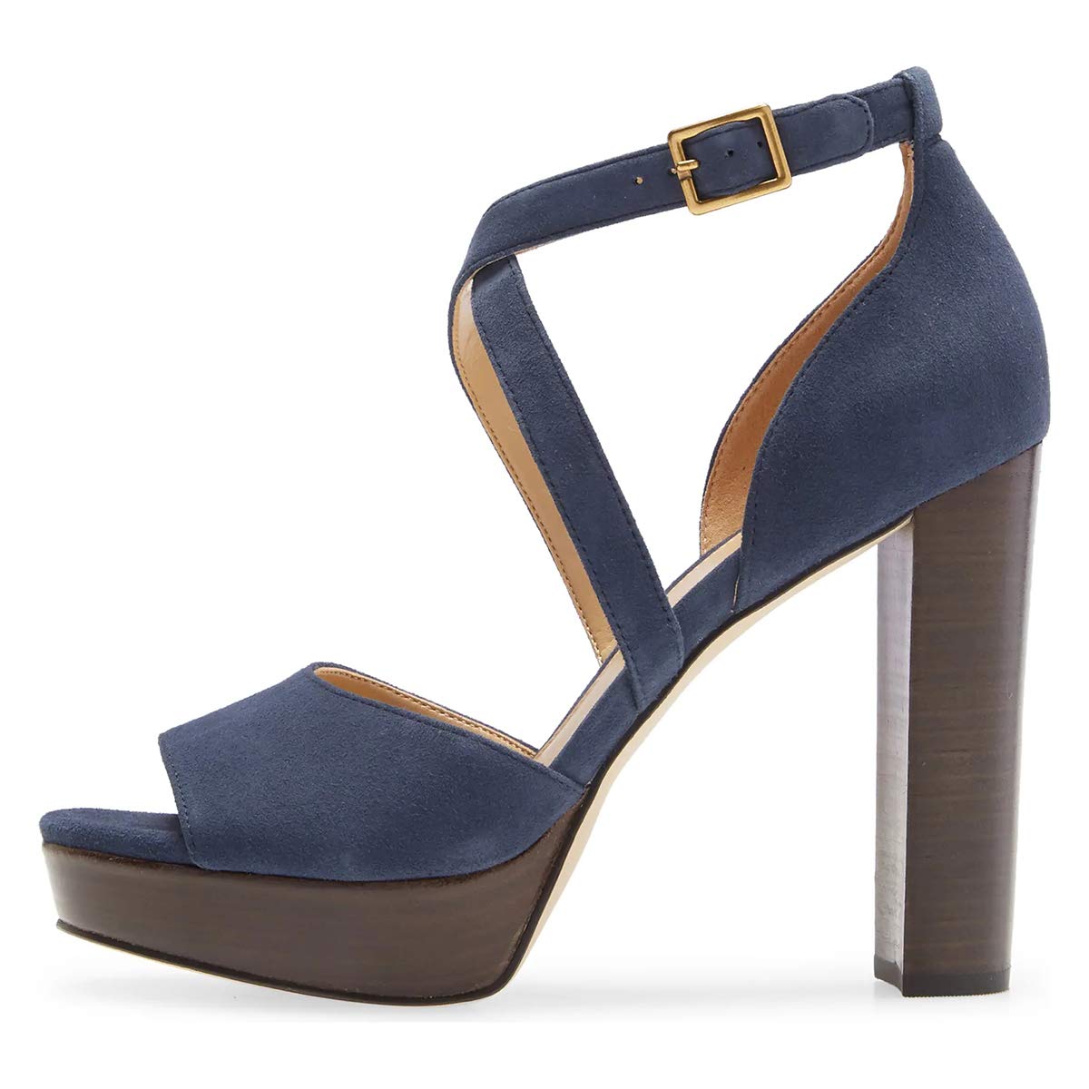 FSJ Women's Sexy Peep Toe Platform Sandals - Chunky High Heel Cross Ankle Strap Buckle Adjustable Suede Dress Shoes for Party, Prom, Wedding & Evening Events (US Size 4-15) - Perfect for Night Out, Date Night and Special Occasions