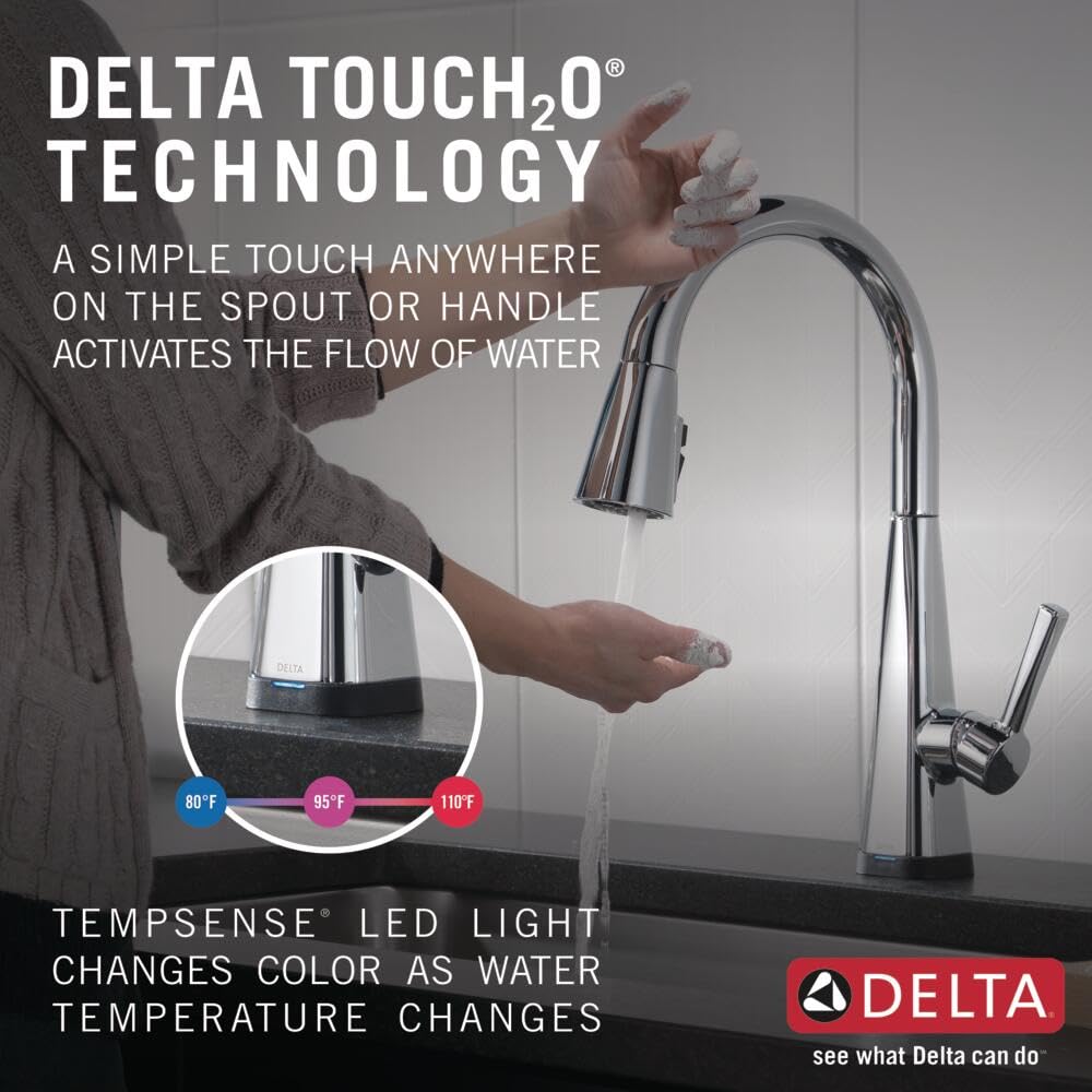 Delta Touch2O Chrome Kitchen Faucet with Pull-Down Sprayer - Model 19802TZ-DST | Hands-Free Lenta Touch Faucet for Modern Kitchens | Perfect for Cooking, Washing Dishes & Filling Pots