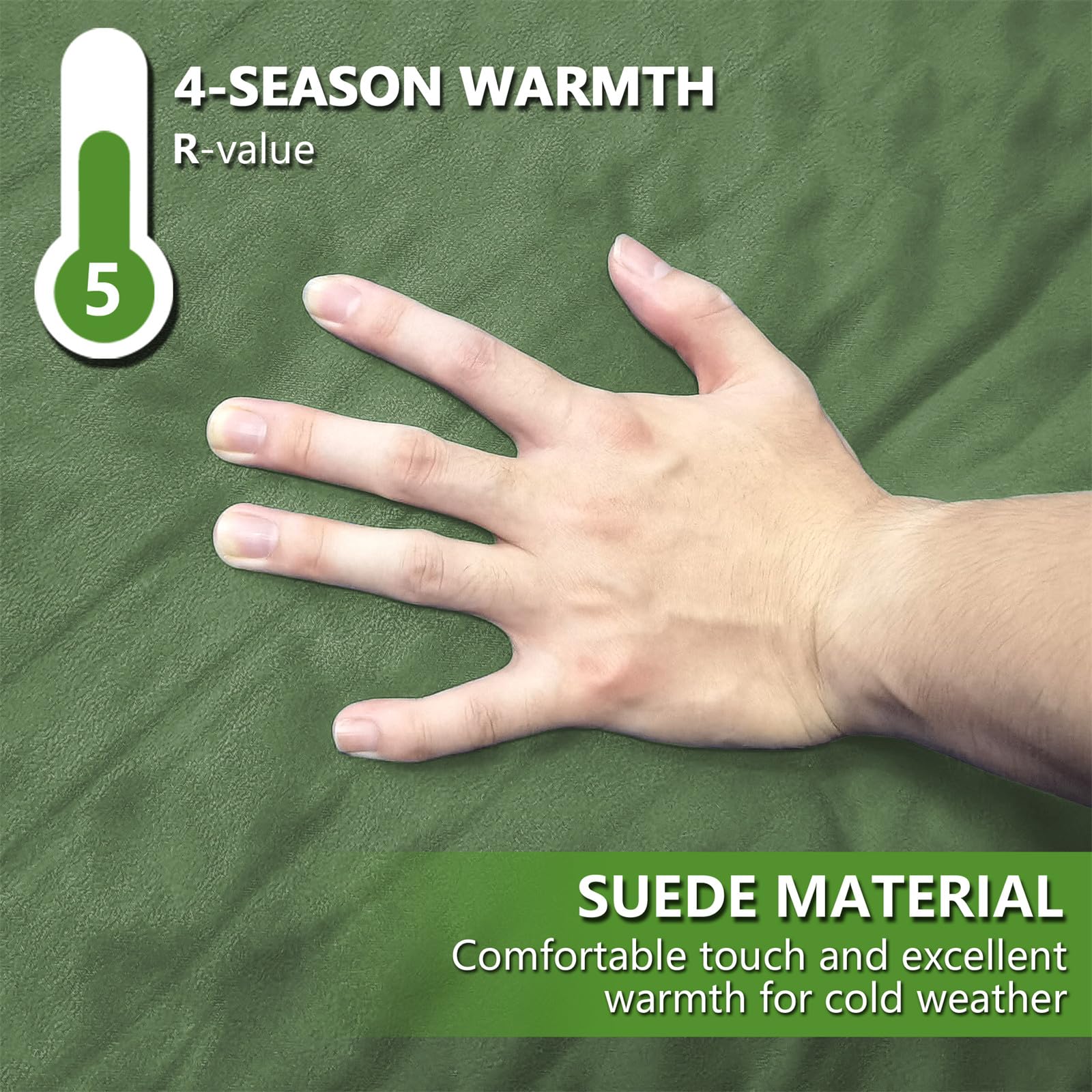 WILD FUN Double Sleeping Pad - 2in Thick 2-Person Camping Mattress with Pillow, 5R Suede Insulated Self-Inflating Air Mattress for Backpacking, Hiking & Outdoor Adventures (Deep Green) - Perfect for Couples Camping, RV Trips & Backcountry Exploration