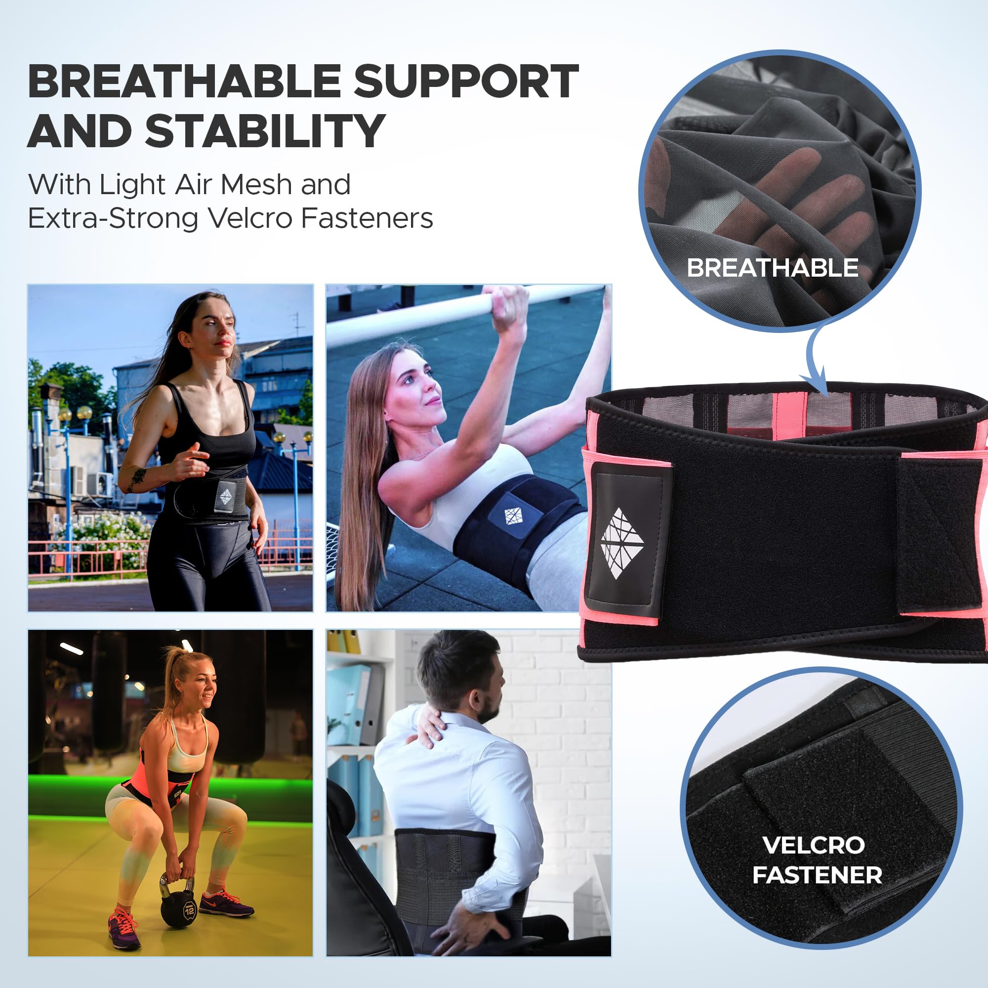 Ultra Thin Adjustable Back Brace for Women - Lower Back Pain Relief, Flexible & Supportive Pink Lumbar Support Belt - Perfect for Work, Exercise & Daily Comfort