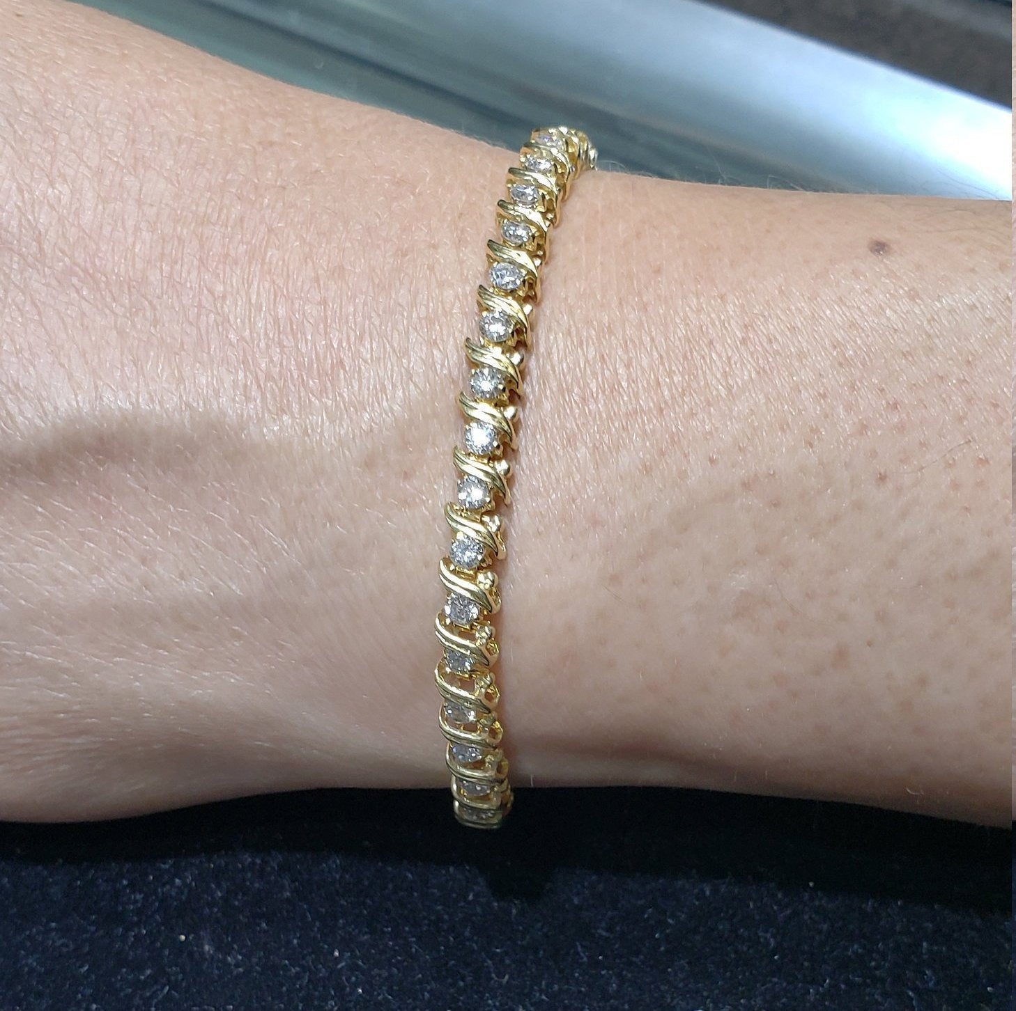 3.50 Carat S-Style Diamond Tennis Bracelet in 14K Yellow Gold - Elegant Jewelry for Women, Perfect for Weddings, Parties & Special Occasions