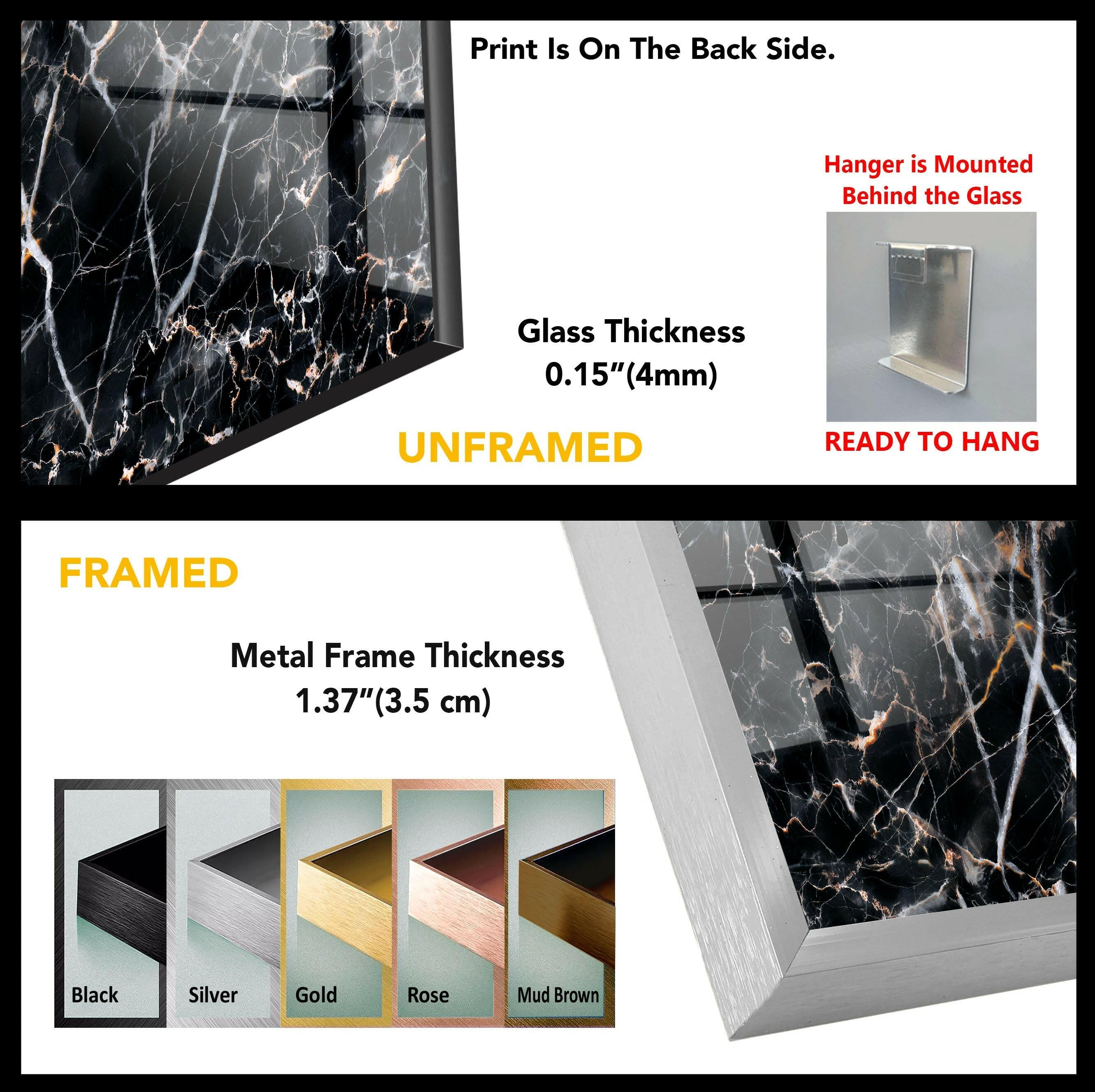 Black Abstract Marble Decor Glass Wall Art - Modern Home & Office Wall Decor for Living Room, Bedroom, Kitchen | Unique Handmade Glass Artwork for Interior Design