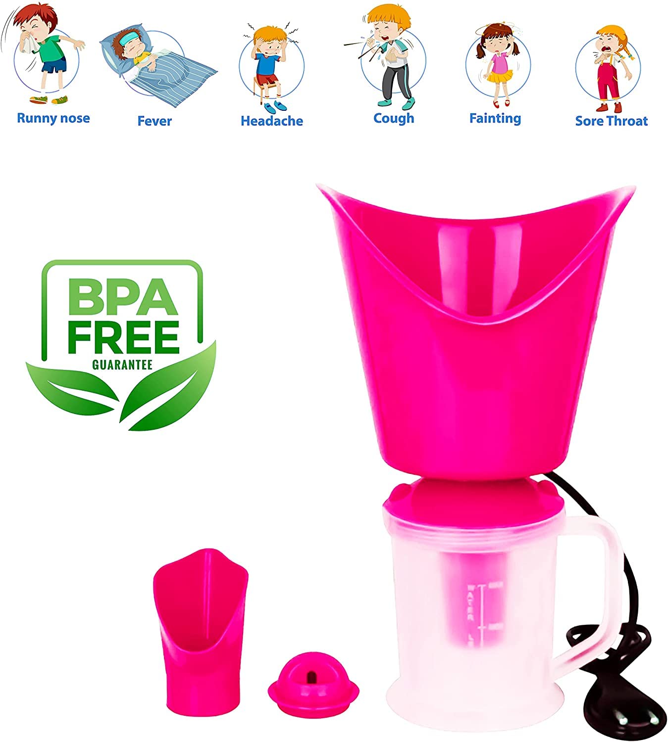 KIDINGTON 3-in-1 Face, Nose & Cough Steamer - Plastic Steam Vaporizer, Facial Sauna & Steamer Machine for Adults & Kids (Pink) | Relieves Congestion, Hydrates Skin - Perfect for Cold Relief & Home Spa Treatments