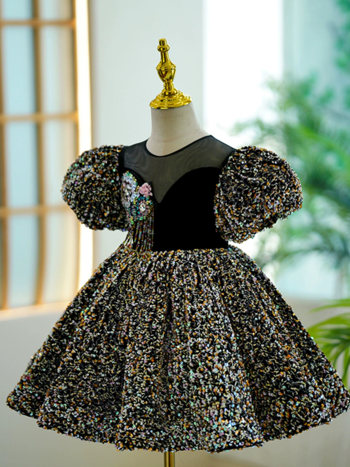 Elegant Black Sequins Pageant Dress for Baby Girls - Princess Birthday Party Gown | Perfect for Pageants, Birthday Parties, and Special Occasions