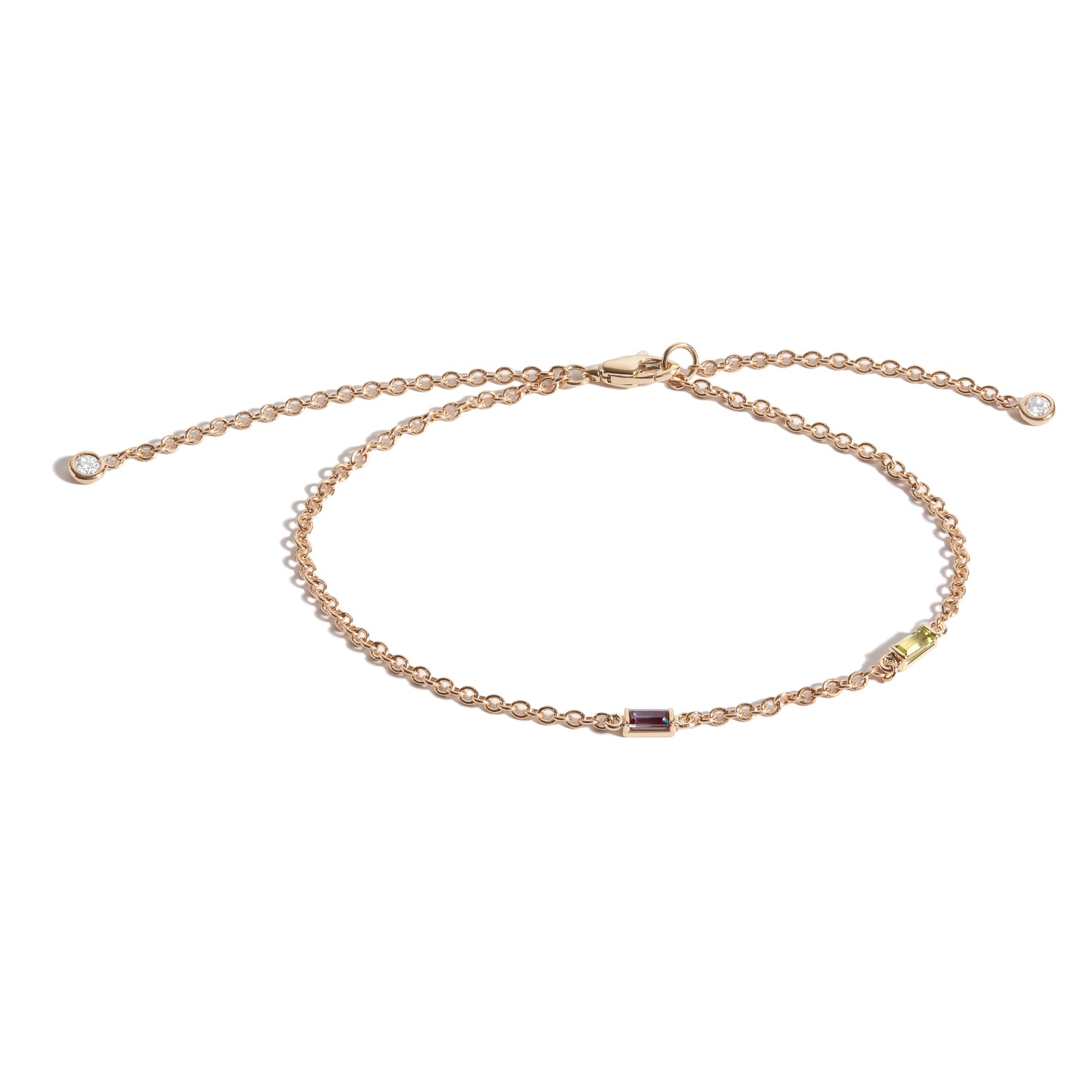 14K Gold Birthstone Baguette Bracelet with Diamond Dangles - Elegant Stackable Jewelry for Women, Perfect Gift for Birthday, Anniversary & Mother's Day