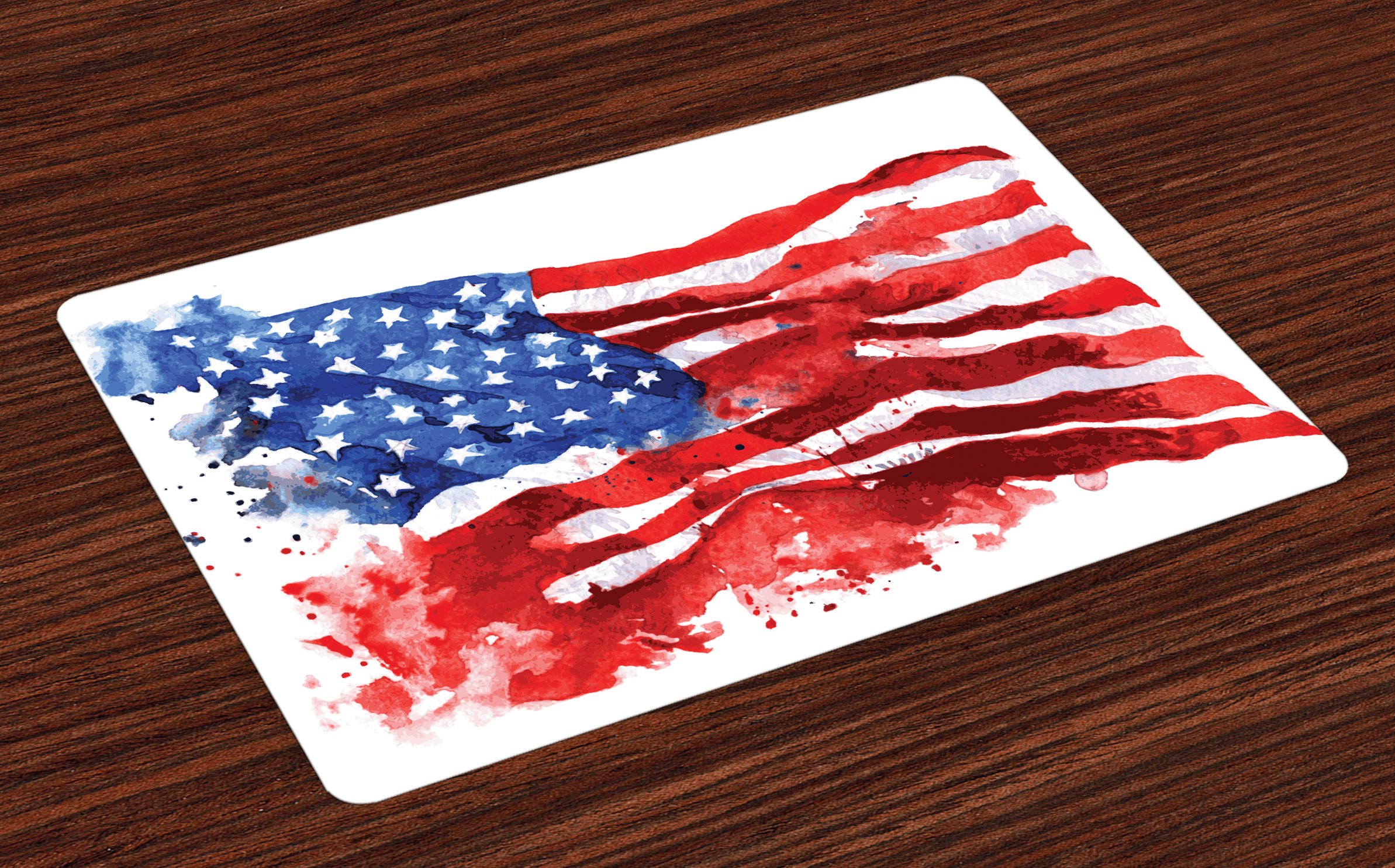 Ambesonne American Flag Place Mats Set of 4 - Watercolor Splash Patriotic Independence Day Decor, Washable Fabric Table Mats for Dining Room & Kitchen - Red White Blue - Perfect for 4th of July Parties, BBQs & Holiday Gatherings