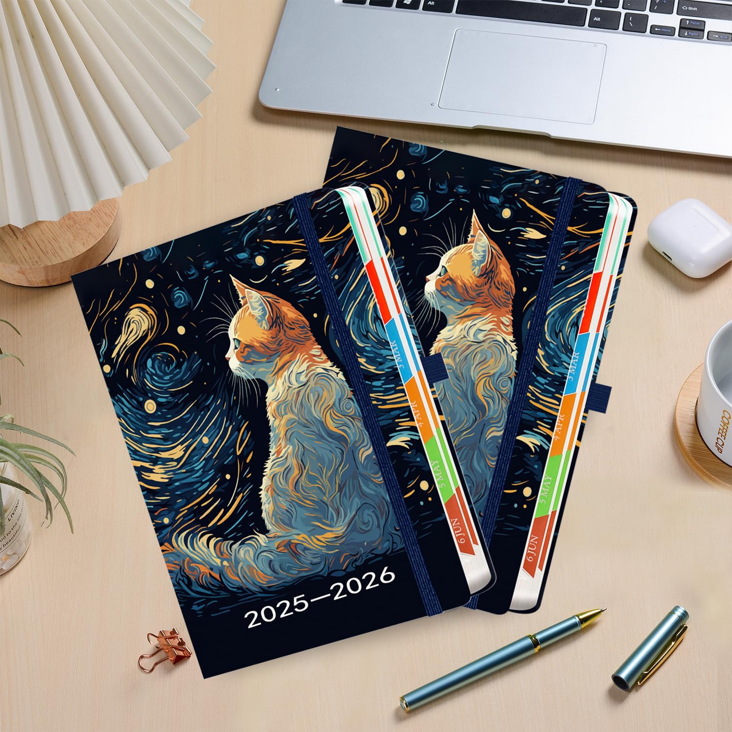 2025-2026 Cat Theme Academic Planner - A5 Daily & Monthly Mid-Year Planner (August 2025-July 2026) with Pen Set, Colorful Tabs, Inner Pocket - Perfect for Students, Teachers & Office Organization