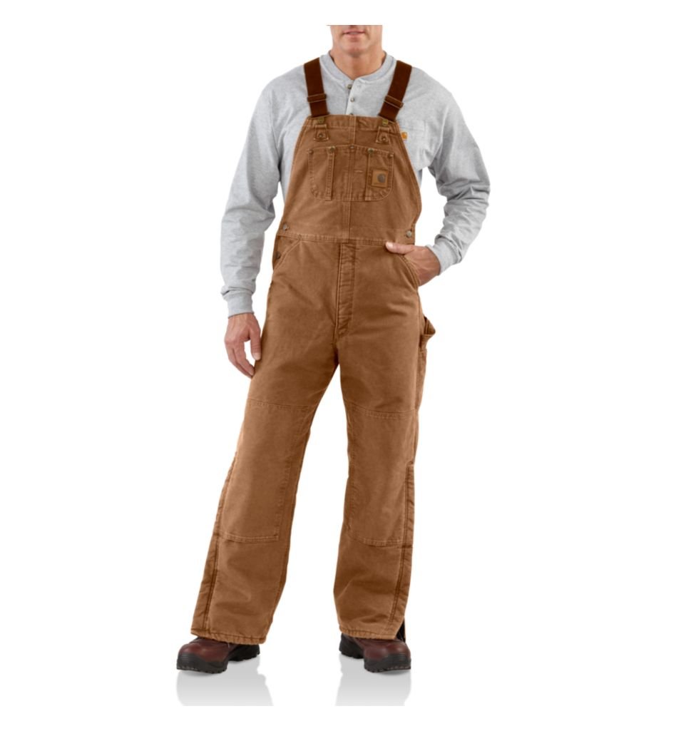 Carhartt Men's Quilt Lined Sandstone Bib Overalls - Durable Workwear for Construction, Farming & Outdoor Activities - Heavy Duty Insulated Coveralls for Cold Weather Work