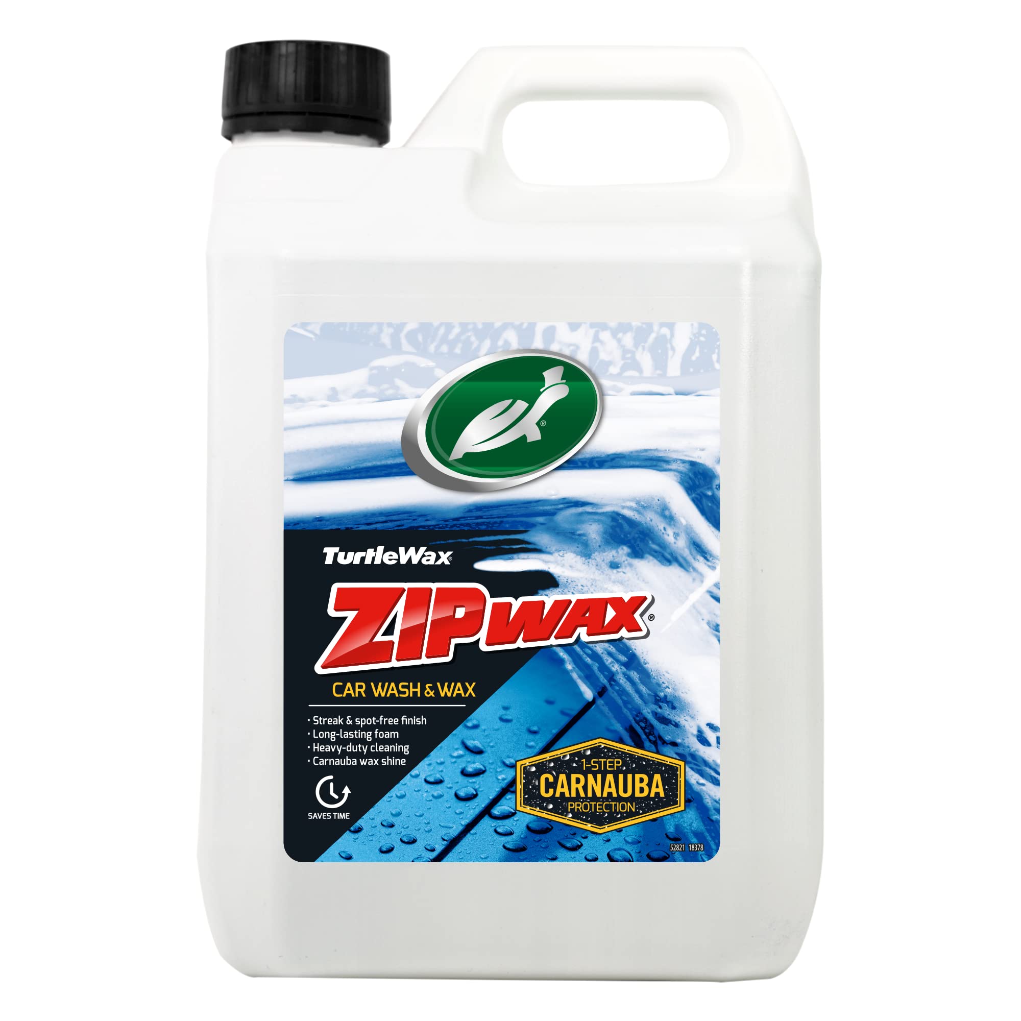 Turtle Wax Zip Wax Car Shampoo 2.5L - Concentrated Car Wash & Wax Formula - Removes Tough Stains, Streak-Free Shine with Carnauba Wax - Easy Rinse & Dry for Showroom Finish - Perfect for Sedans, SUVs, Trucks & Motorcycles