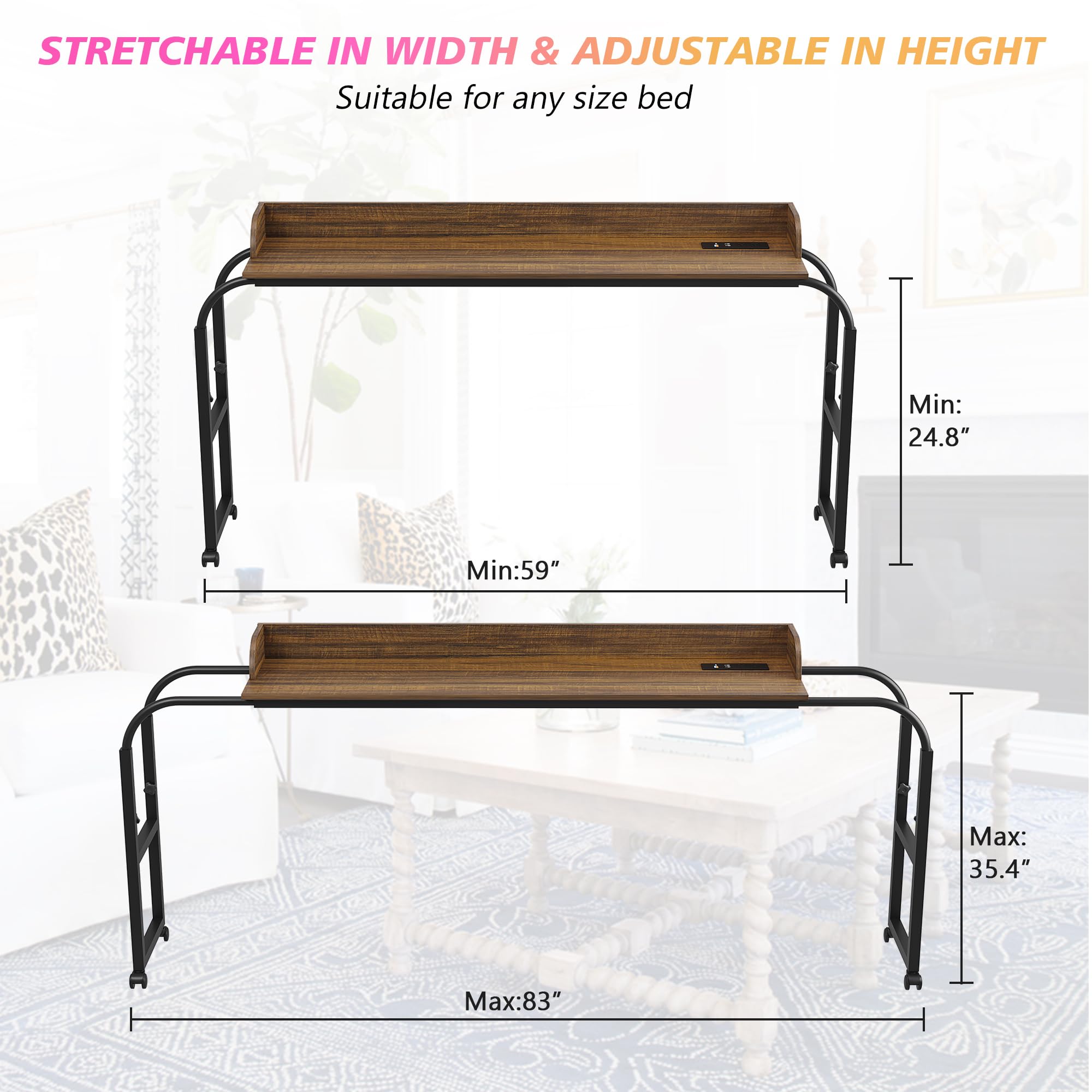 Adjustable Overbed Table with USB Charging Station - 83