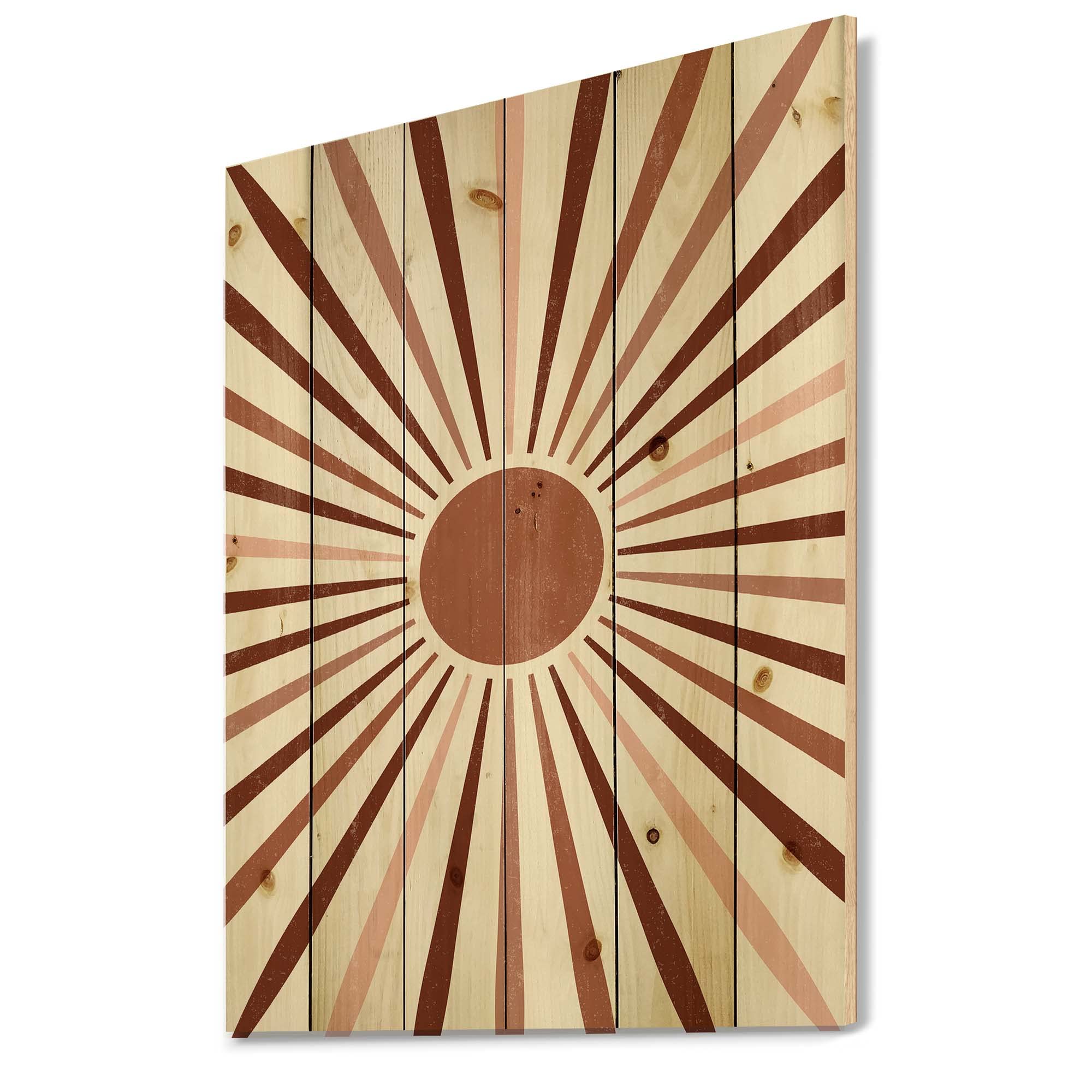 Modern Geometric Sun Wood Wall Art - Brown Contemporary Wooden Wall Decor, Large Pine Wood Panels with Radiant Design - Perfect for Living Room, Bedroom & Office Decor