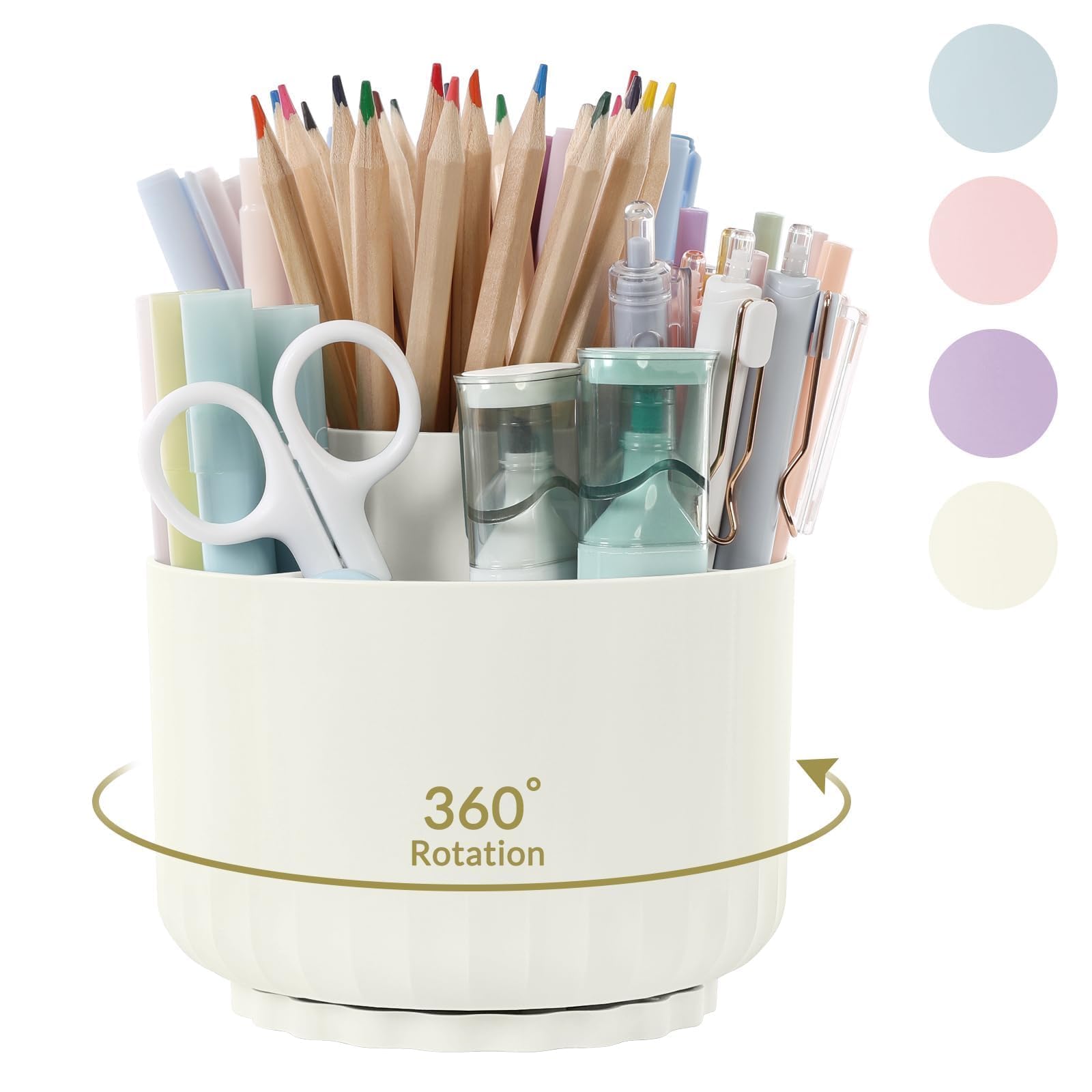 SKYDUE 360 Degree Rotating Desk Organizer - 5-Slot Dual-Purpose Pen & Pencil Holder for Office, School & Home - White (12287XZBT) - Perfect for Organizing Stationery, Makeup Brushes & Desk Accessories