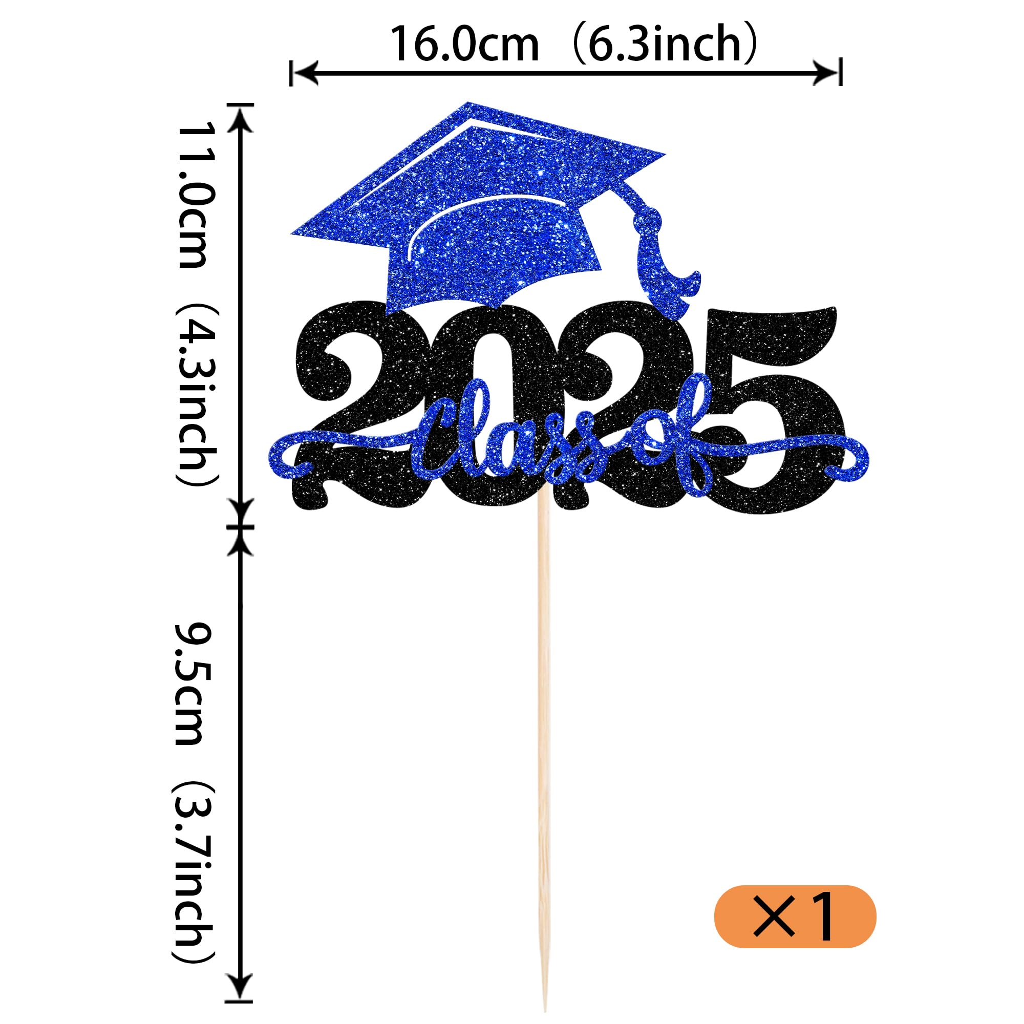 2025 Graduation Cake Topper - Glitter Congrats Grad Cap Cake Pick for Class of 2025 | High School Graduation Party Decorations (Black & Blue) | Perfect for Graduation Cakes, Cupcakes & Dessert Tables