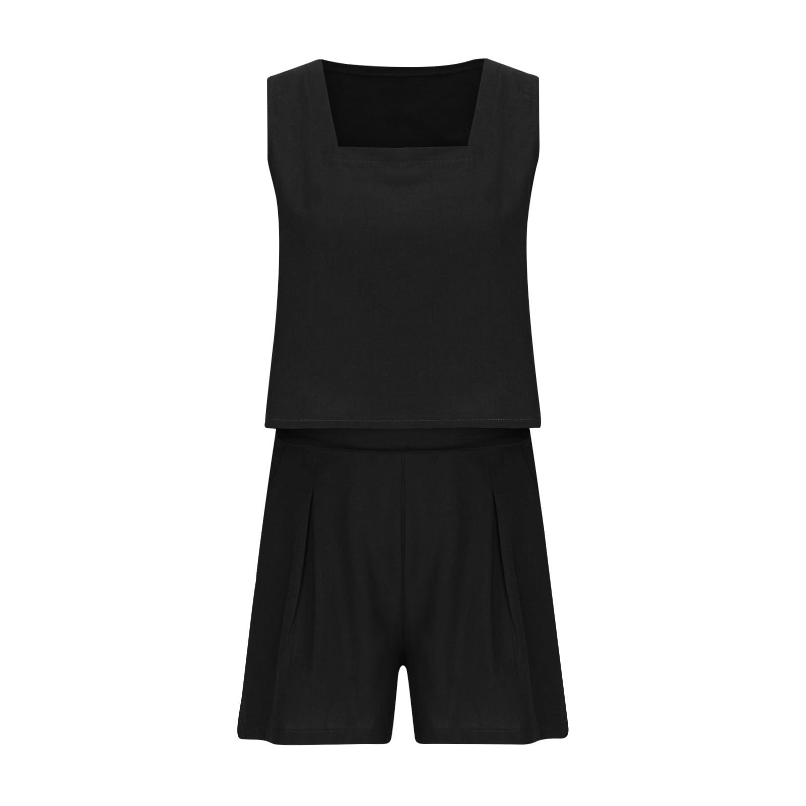 Women's 2-Piece Linen Lounge Set - Breathable Sleeveless Top & Loose Shorts for Summer | Casual Matching Outfit for Beach, Vacation & Home Relaxation