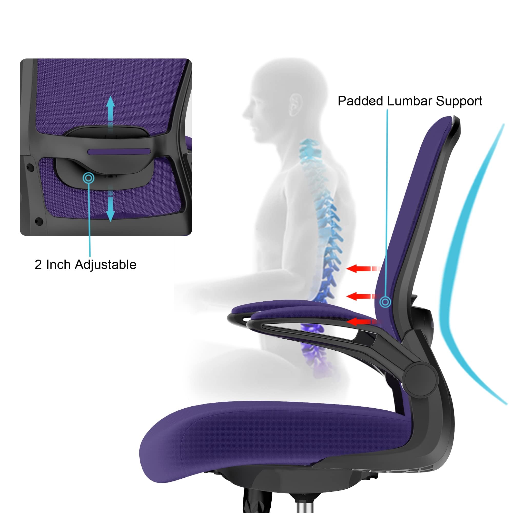 Ergonomic Office Chair with Adjustable Lumbar Support & Flip-Up Armrests - High Back Mesh Computer Desk Chair, BIFMA Certified Executive Task Chair for Home Office | Perfect for Long Work Hours & Remote Workspaces
