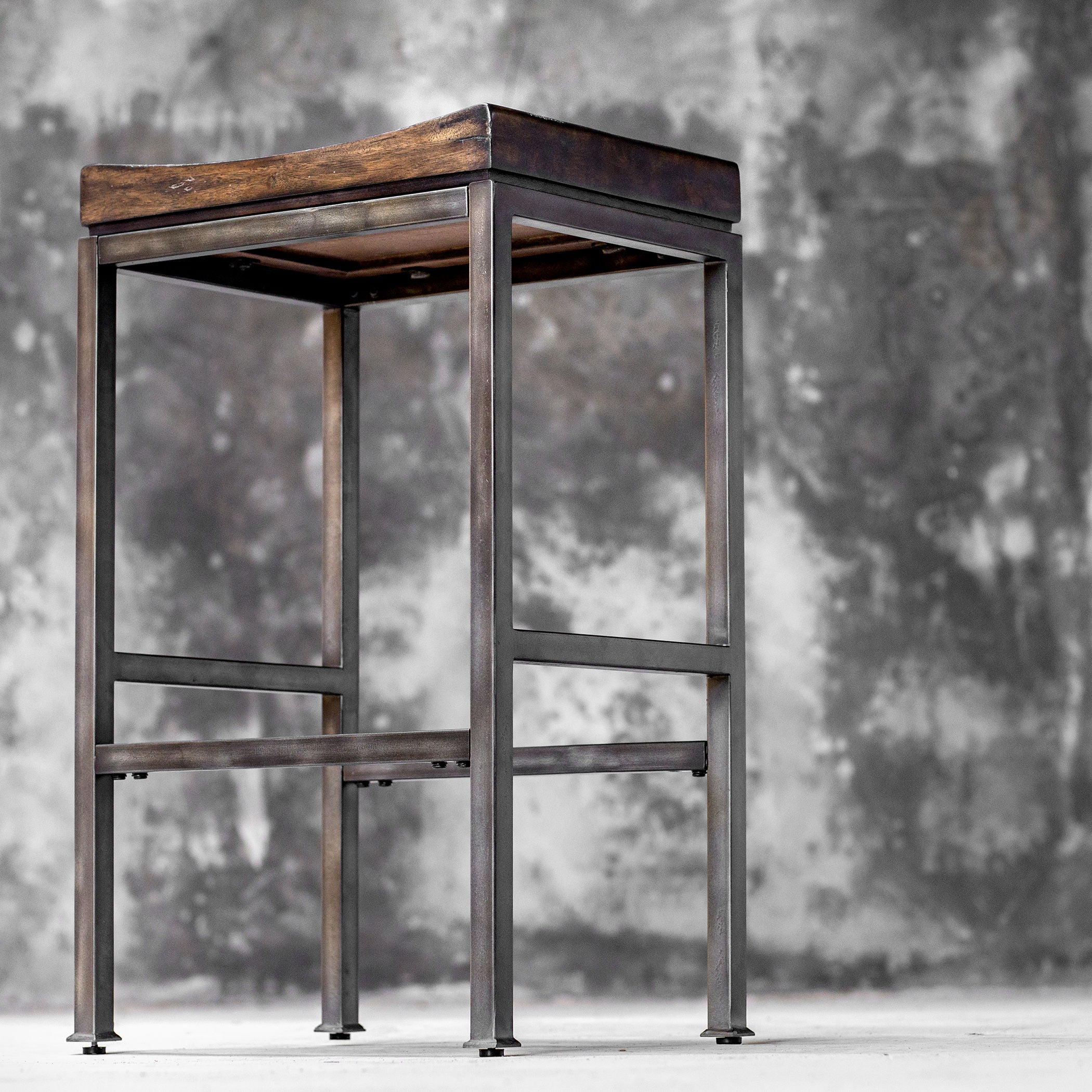 Beck Industrial Bar Stool - Heavy Duty Metal Frame with Wooden Seat in Brown, Dark & Black Colors - Perfect for Home Bars, Kitchen Islands & Commercial Use