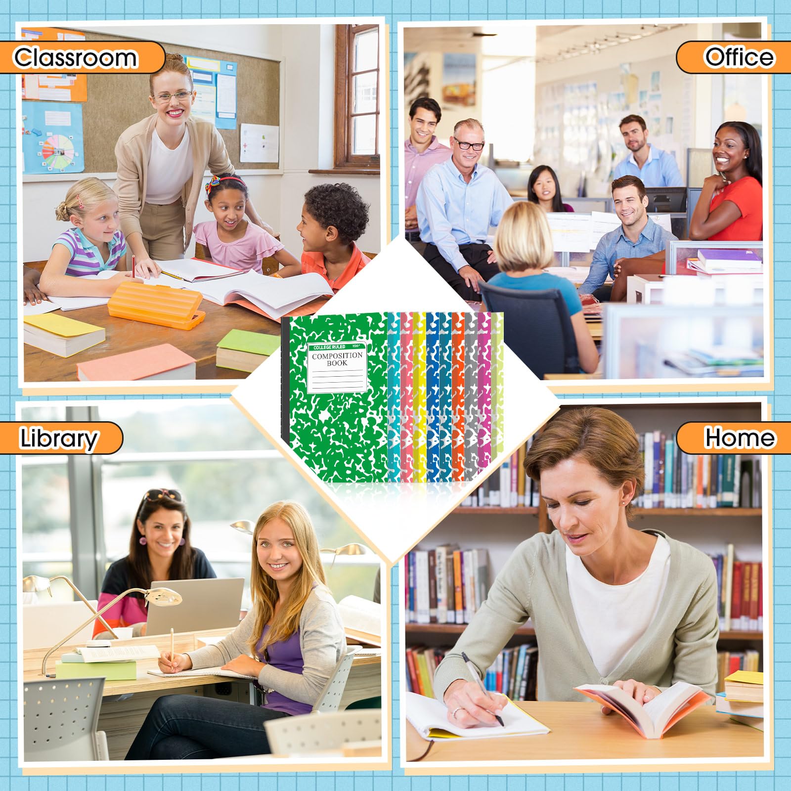 Fainne A5 Composition Notebooks Bulk - 100 Pack Wide Ruled College Notebooks with Marble Covers for Students, Classroom & Office Supplies (Light Color) - Perfect for School, Work, Journaling & Note Taking