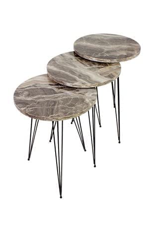 PAK HOME Set of 3 Grey Marble Nesting End Tables - Round Wood Stacking Coffee Side Tables with Metal Legs for Living Room, Bedroom & Home Office - Perfect for Small Spaces, Modern Decor & Multi-Purpose Use