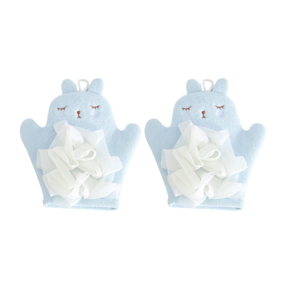 Kisangel 2-Pack Exfoliating Loofah Gloves & Mesh Body Scrubber Ball Set - Light Blue Bath Sponge for Deep Cleansing & Dead Skin Removal - Perfect for Shower, Spa & At-Home Skincare Routine