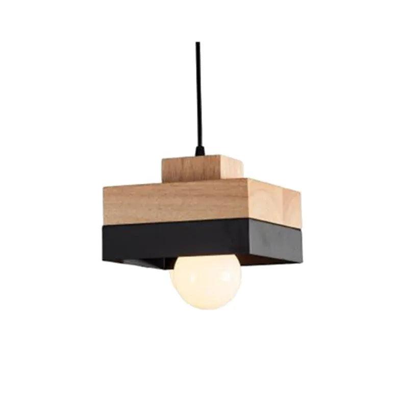 Modern Geometric Wooden Pendant Light for Kitchen Island - Farmhouse Style Hanging Light Fixture with Natural Wood Accents - Perfect for Dining Room, Breakfast Nook & Kitchen Counter Lighting