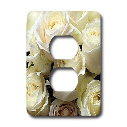 3D Rose White Roses 2 Plug Outlet Cover - Decorative Electrical Outlet Cover for Home, Bedroom, Living Room, Kitchen - Floral Wall Plate for Safety and Style