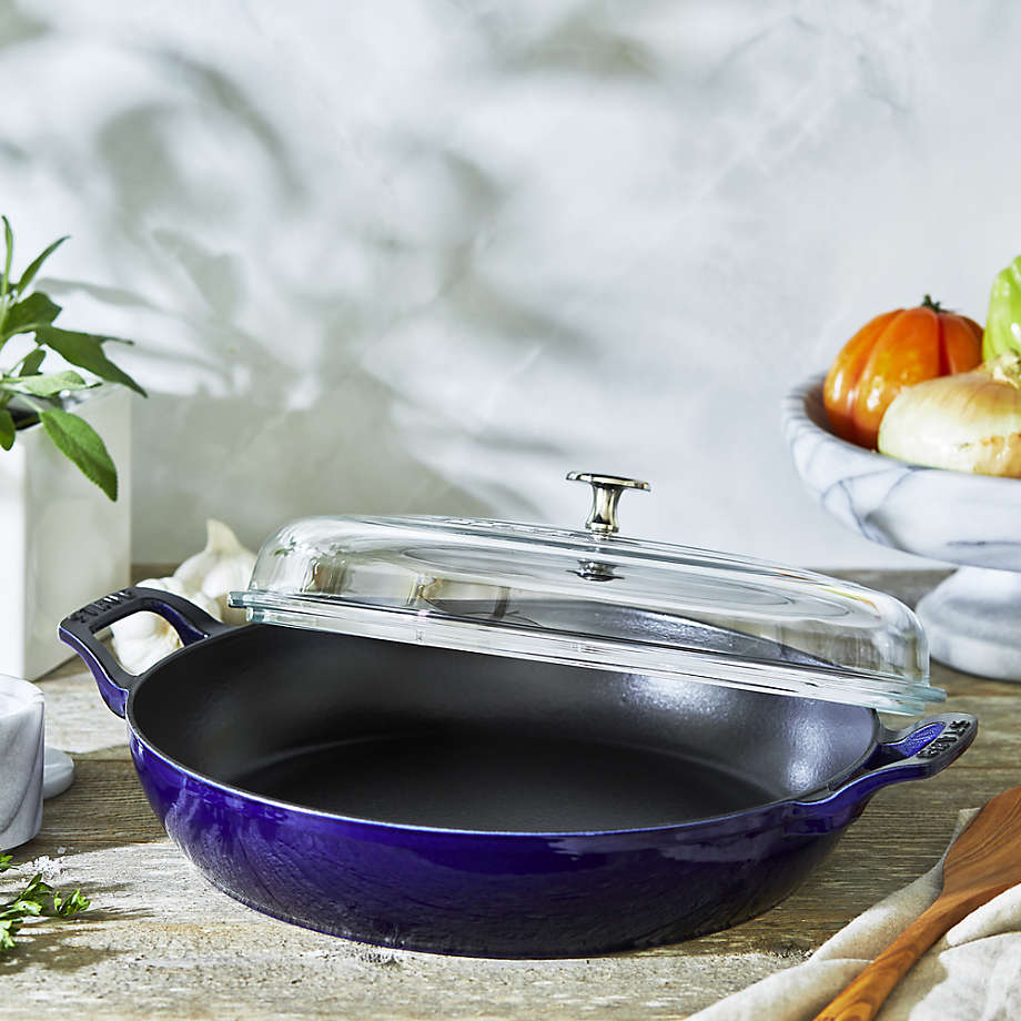 Staub Enameled Cast Iron Braiser with Glass Lid - 5.5 Quart Dark Blue Dutch Oven for Roasting, Baking & Searing - Perfect for Stovetop, Oven & Camping Cooking