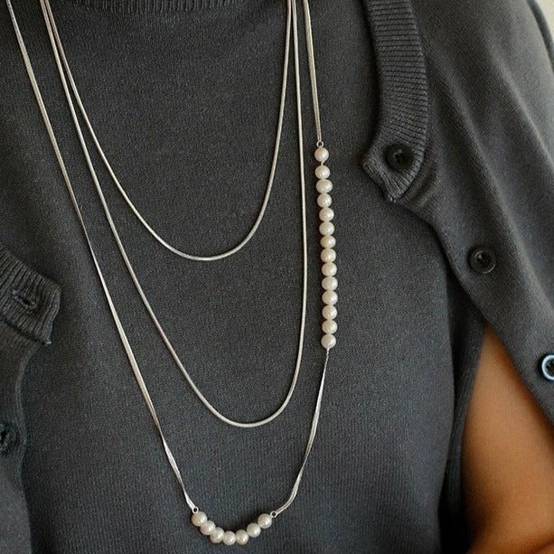 Minimalist Serpent Bone Chain Pearl Y Necklace for Women - Elegant Layered Necklace Jewelry Gift for Birthday, Anniversary & Valentine's Day - Perfect for Daily Wear, Date Night & Special Occasions