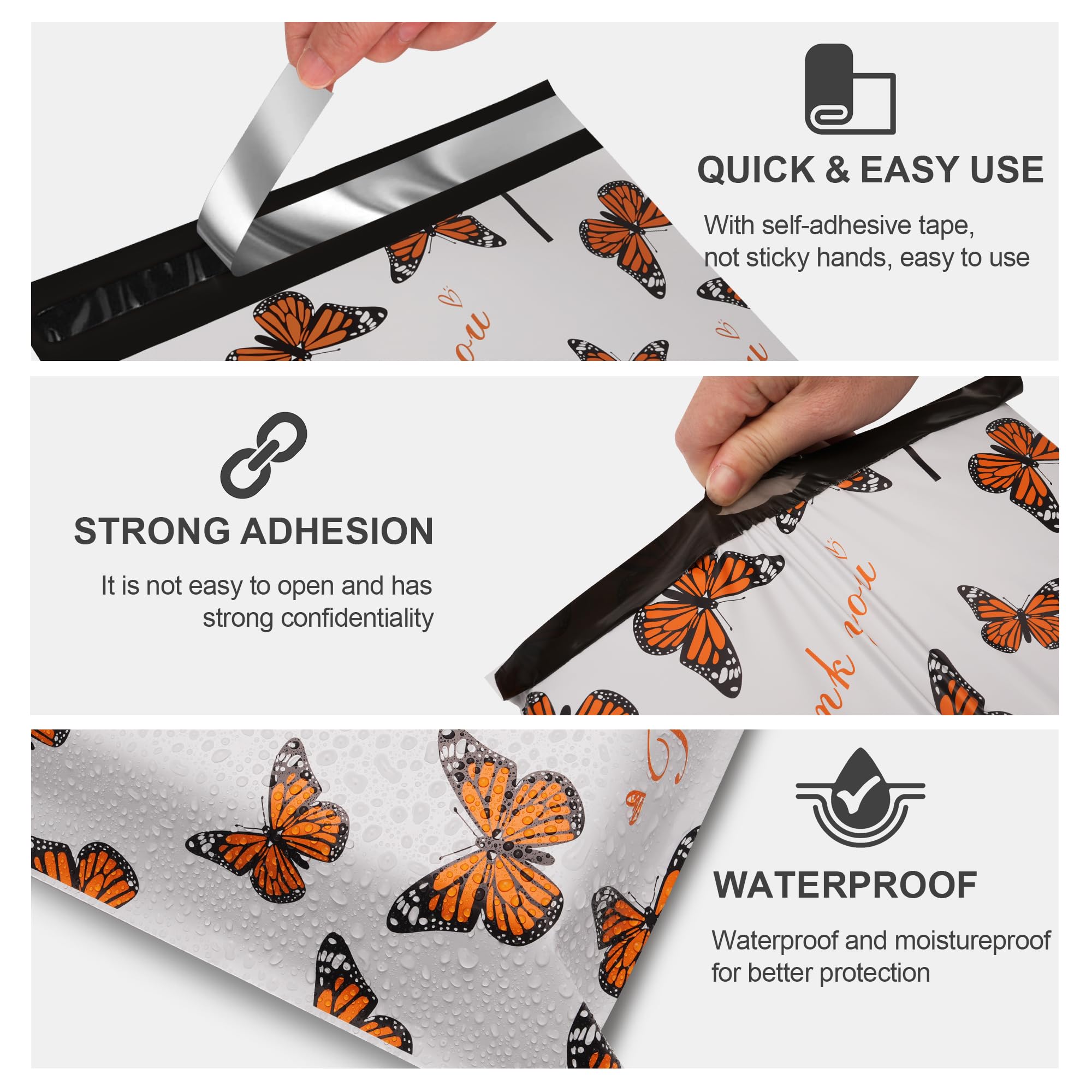 100 Pack 6x9 Thank You Poly Mailer Bags - Strong Self-Adhesive Shipping Envelopes for Small Business | Butterfly Printed Cute Packaging | Perfect for Ecommerce, Subscription Boxes & Gift Shipping