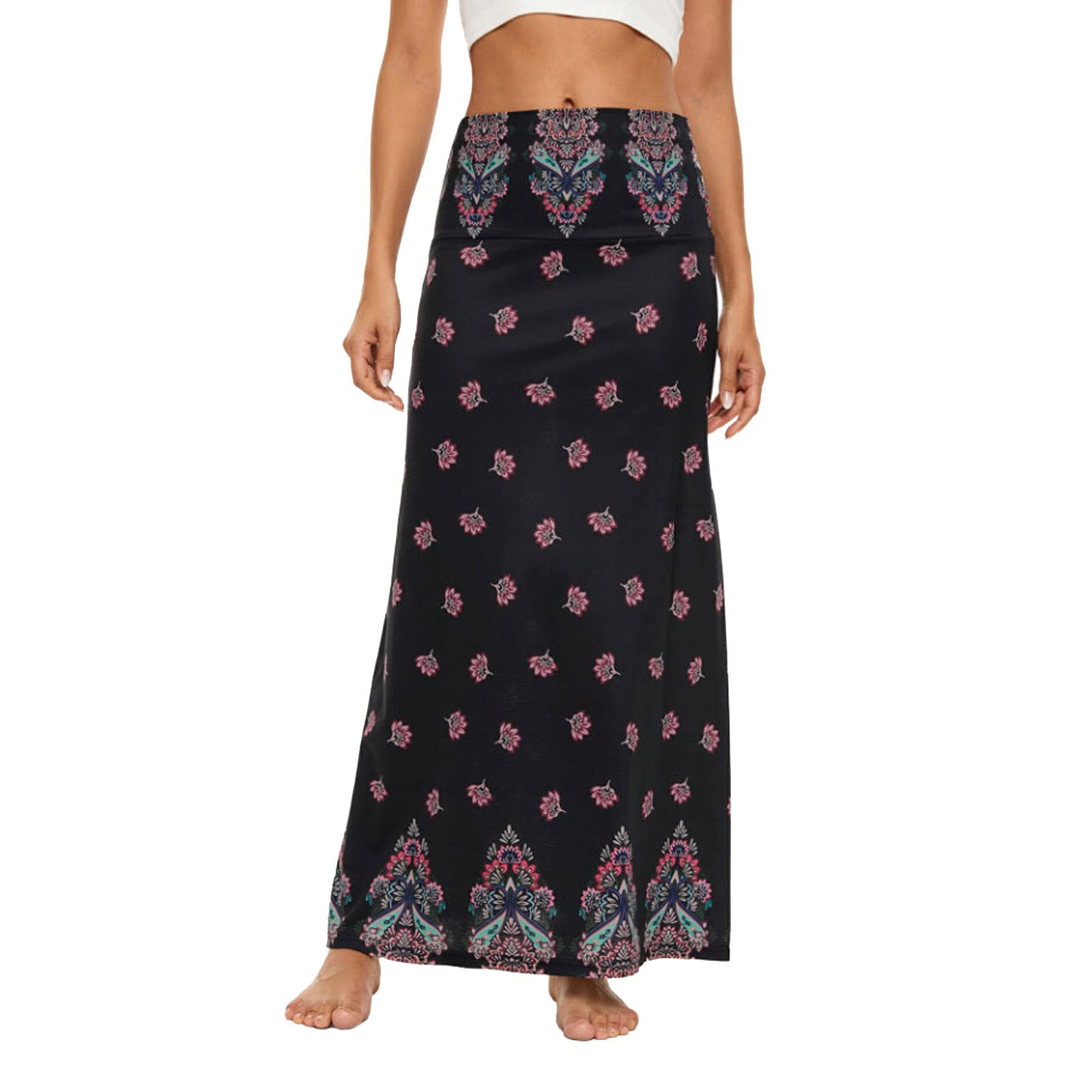 Women's Maxi Skirts - Boho Style Flowy A-Line Skirt with Elastic Waist | Summer Vintage Bohemian Skorts for Casual Wear, Beach Outfits & Music Festivals