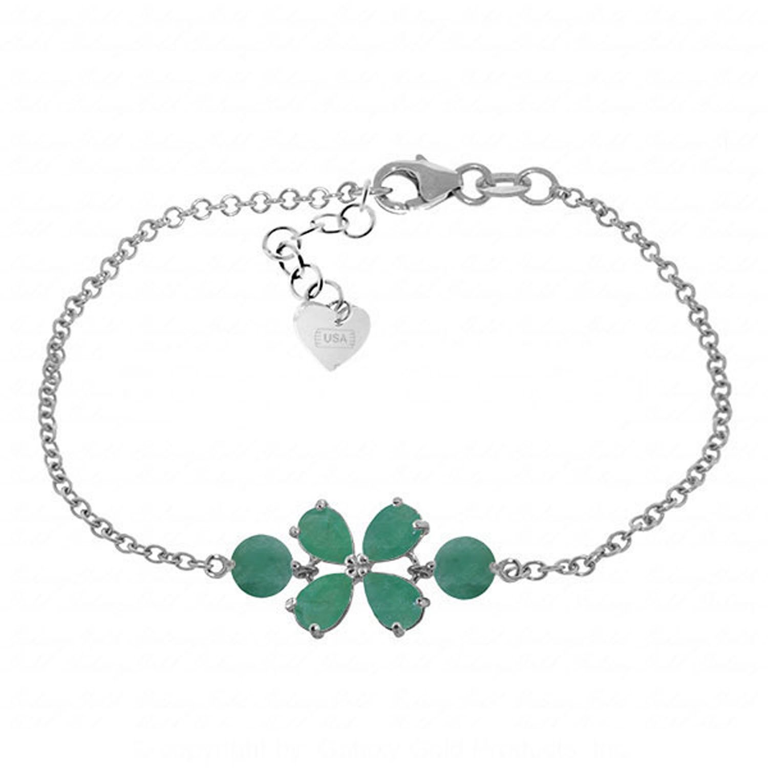 14K Solid White Gold Bracelet with 3.15 Carat Natural Emerald - Galaxy Gold GG Collection | Elegant Jewelry for Weddings, Anniversaries & Special Occasions