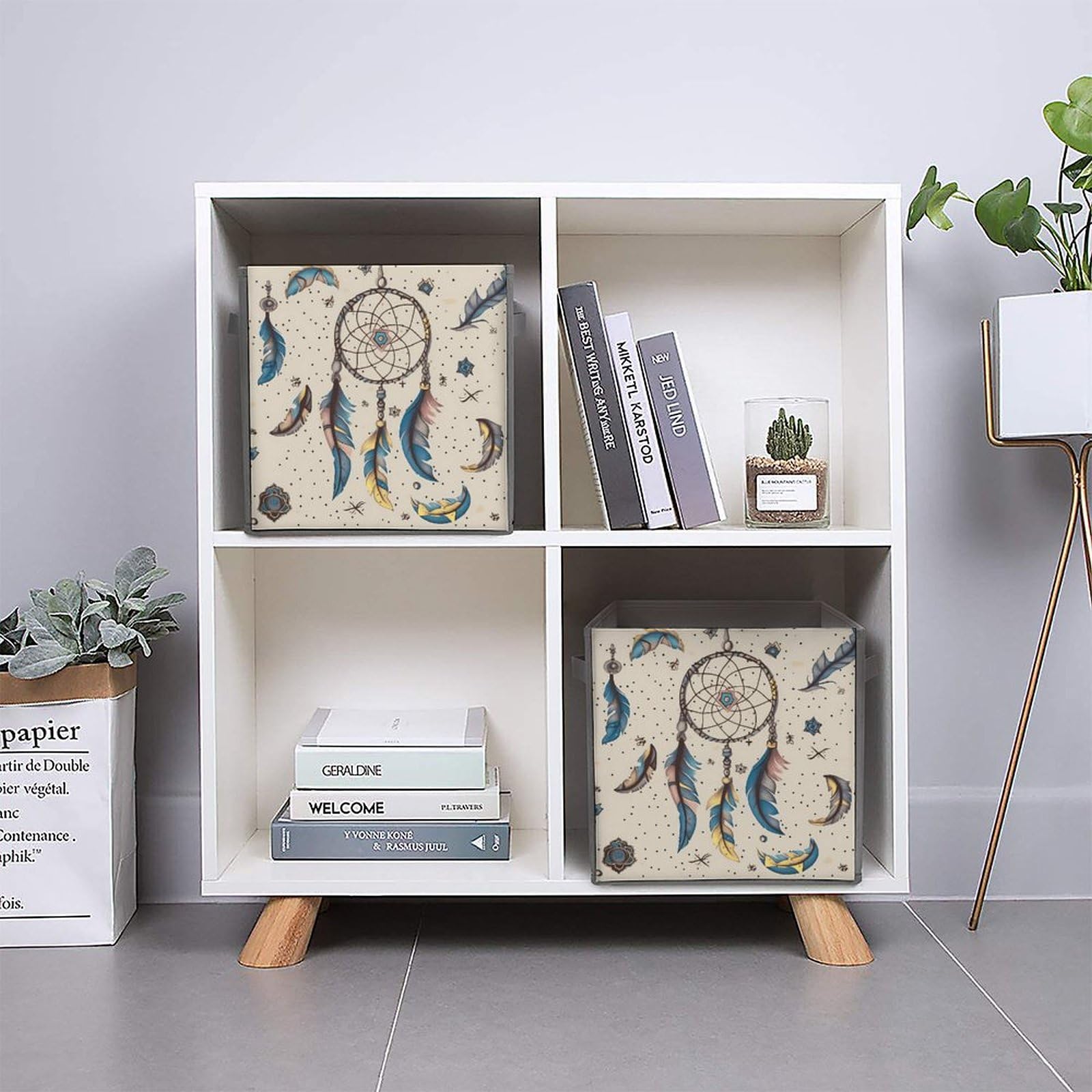 Foldable Storage Box with Dream Catcher & Moon Print - Large Capacity Organizer for Bedroom, Closet & Home Organization | Collapsible Fabric Bin for Toys, Blankets & Seasonal Storage