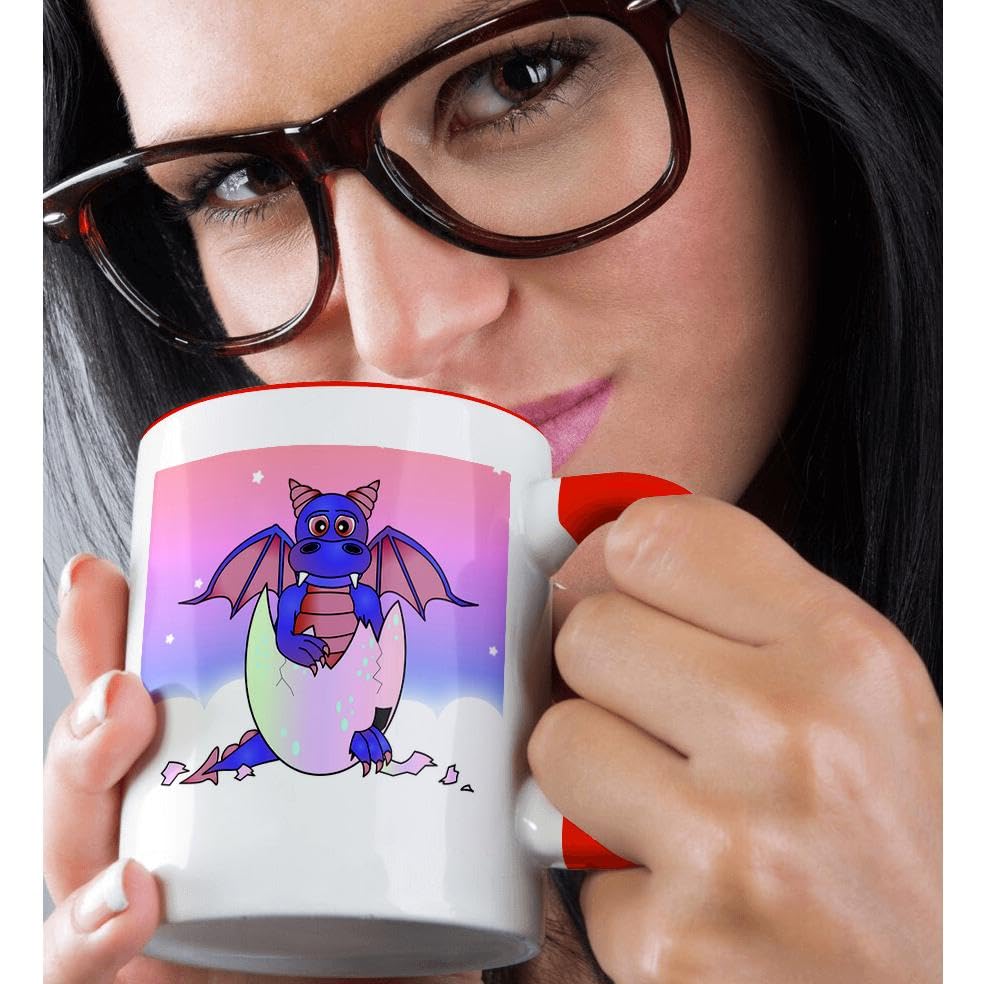11oz Funny Purple Baby Dragon in Cracked Egg Design Ceramic Coffee Mug - Unique Dragon-Themed Gift for Fantasy Lovers - Perfect for Home, Office & Gamer Decor