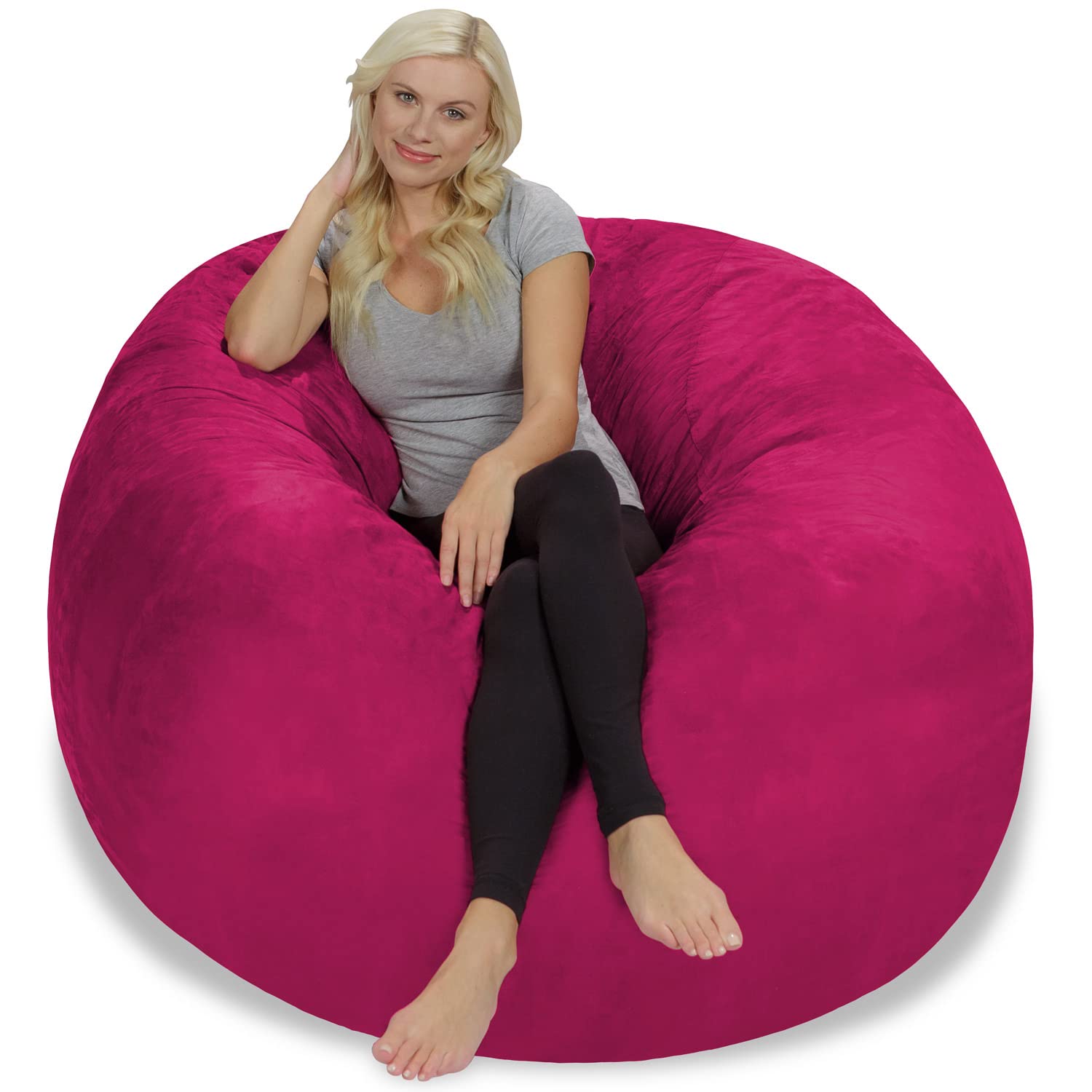 Chill Sack Giant 5-Foot Memory Foam Bean Bag Chair - Ultra Soft Microfiber Cover in Magenta - Perfect for Living Room, Game Room & Dorm Relaxation