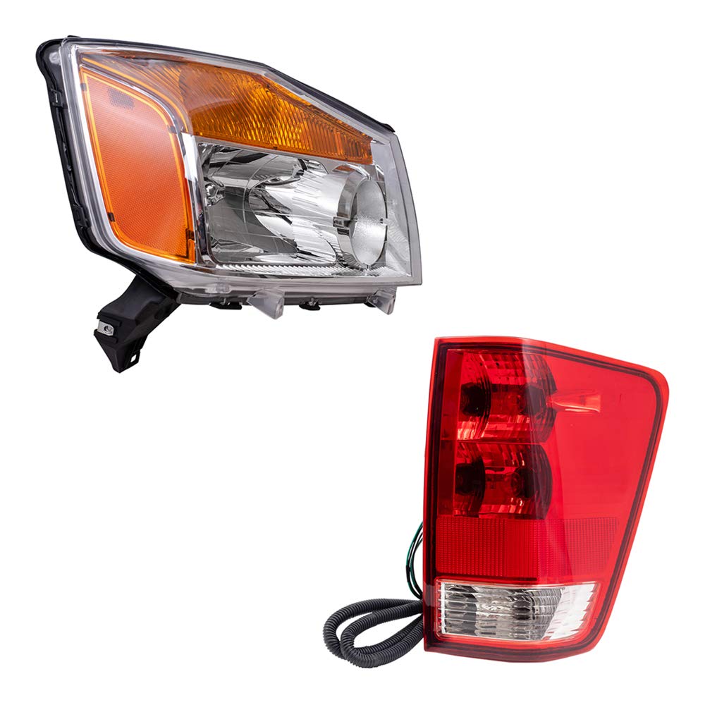 Brock Replacement Headlights and Tail Lights Kit for 2008-2015 Nissan Titan Pickup Truck (Non-Utility Bed Models) - Durable LED Headlight Assembly & Taillight Set for Improved Night Driving Safety