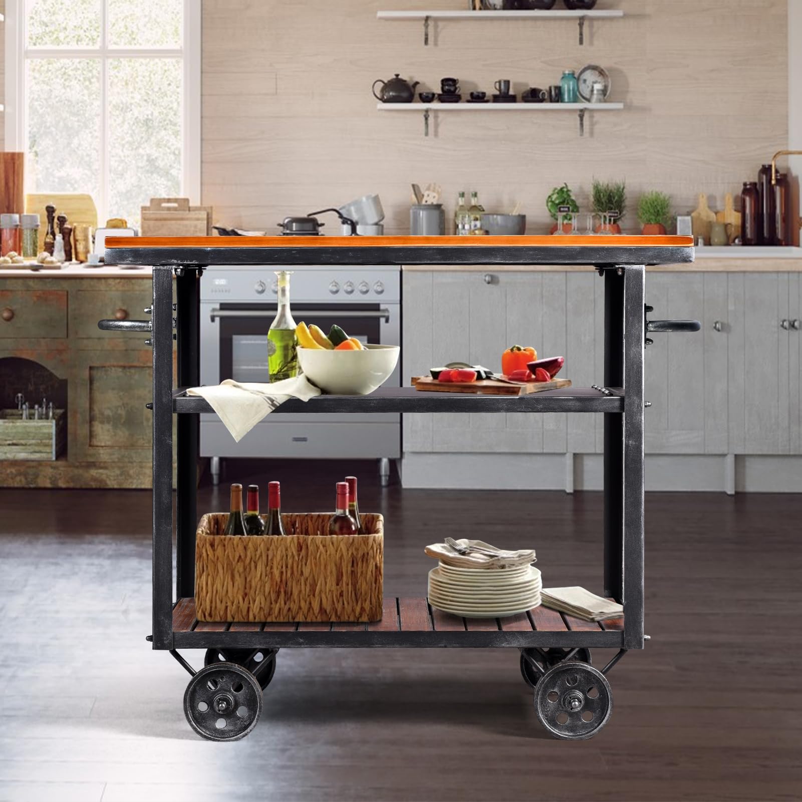 Diwhy 3-Tier Rolling Metal Utility Cart with Wheels - Industrial Storage Organizer for Kitchen, Bar, Dining Room - Wine Rack & Beverage Holder for Tea, Coffee, Spices - Perfect for Home, Office & Restaurant Use