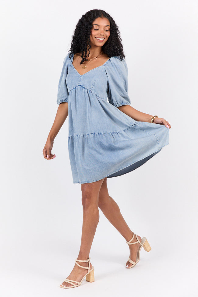 Believe Me Chambray V-Neck Mini Dress for Women - Summer Casual & Party Outfit - Perfect for Date Night, Beach Vacation and Brunch