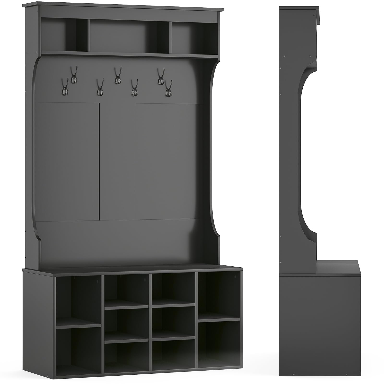 Soohow 70.9 Inches Freestanding Hall Tree with Bench & Shoe Storage - Entryway Organizer with 7 Coat Hooks, Adjustable Mudroom Bench - Perfect for Entryway, Foyer, Mudroom & Home Organization (Black)