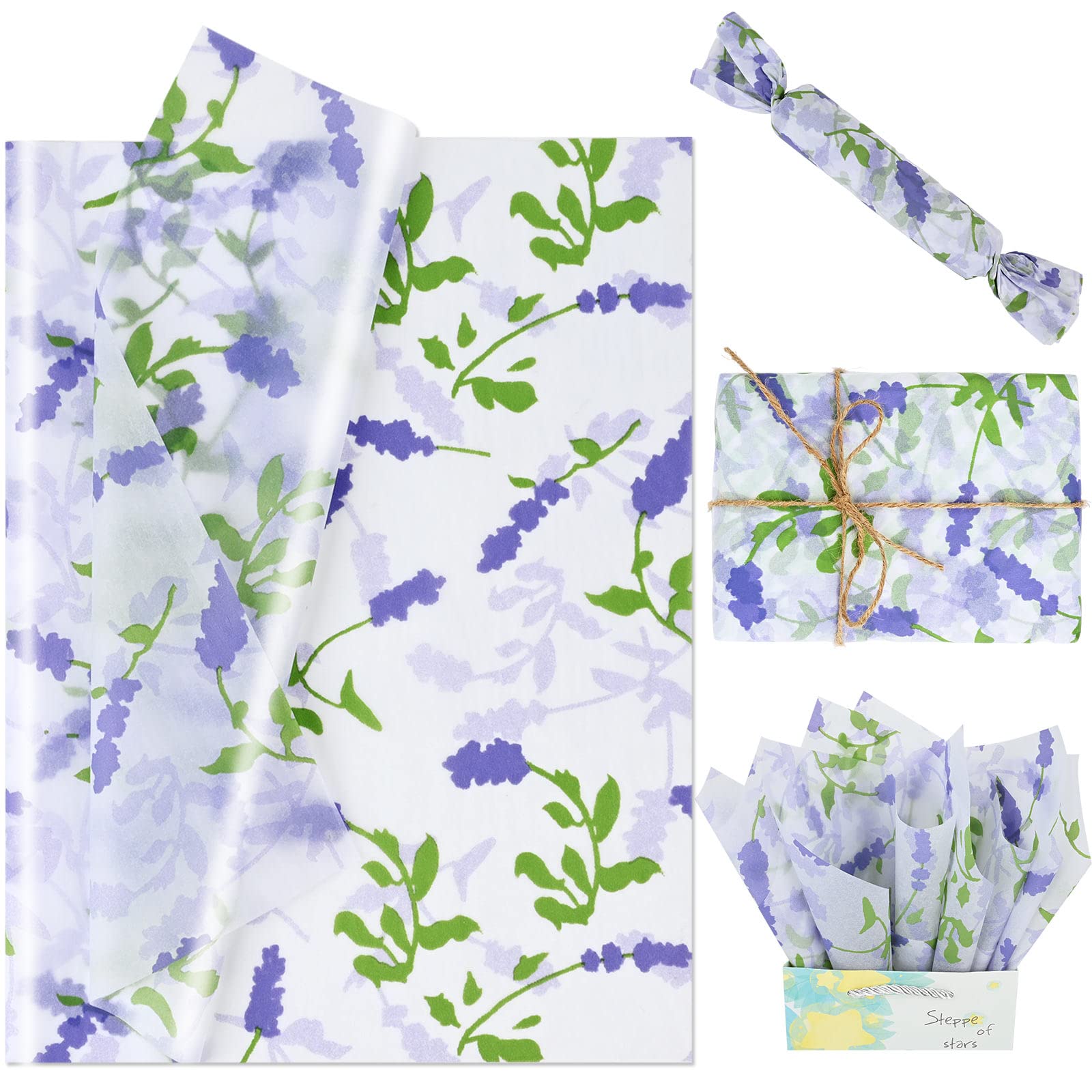 Bolsome 100 Sheets 20x14 Inches Lavender Floral Printed Tissue Paper - Premium Gift Wrapping Paper for Birthday, Wedding, Bridal Shower, DIY Crafts - Perfect for Gift Bags, Party Decorations, and Spring Themed Events