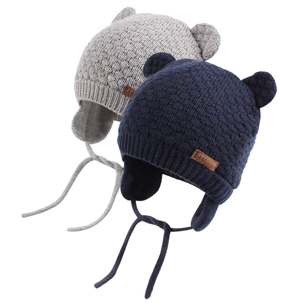 XIAOHAWANG Baby Bear Earflap Hat - Warm Winter Beanie for Toddlers & Infants - Soft Knit Cute Animal Hat for Boys & Girls - Perfect for Fall, Winter & Outdoor Activities