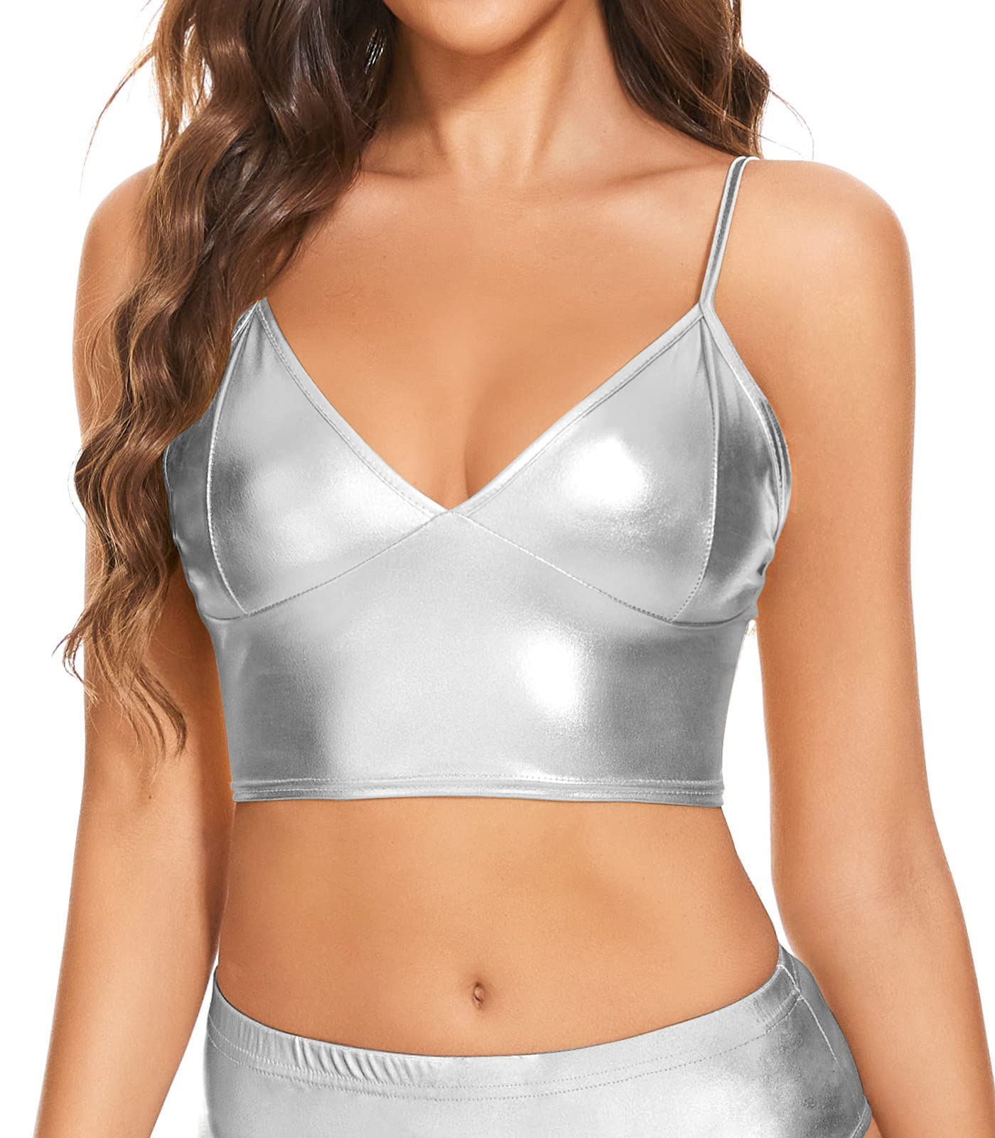 Women's Metallic Crop Top Shiny Rave Bra - Sexy Festival Outfit for EDM Concerts, Rave Parties & Dance Performances
