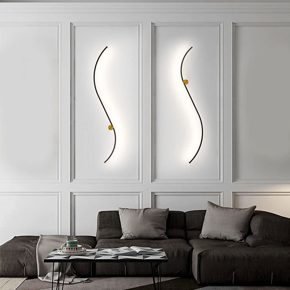 Modern Linear Wall Sconce LED Light Fixture - Curved Wall Mount Lighting for Bedroom, Living Room & Home Decor | Energy-Efficient Indoor Wall Wash Lights for Ambient & Accent Lighting (Perfect for Hallways, Staircases & Gallery Walls)