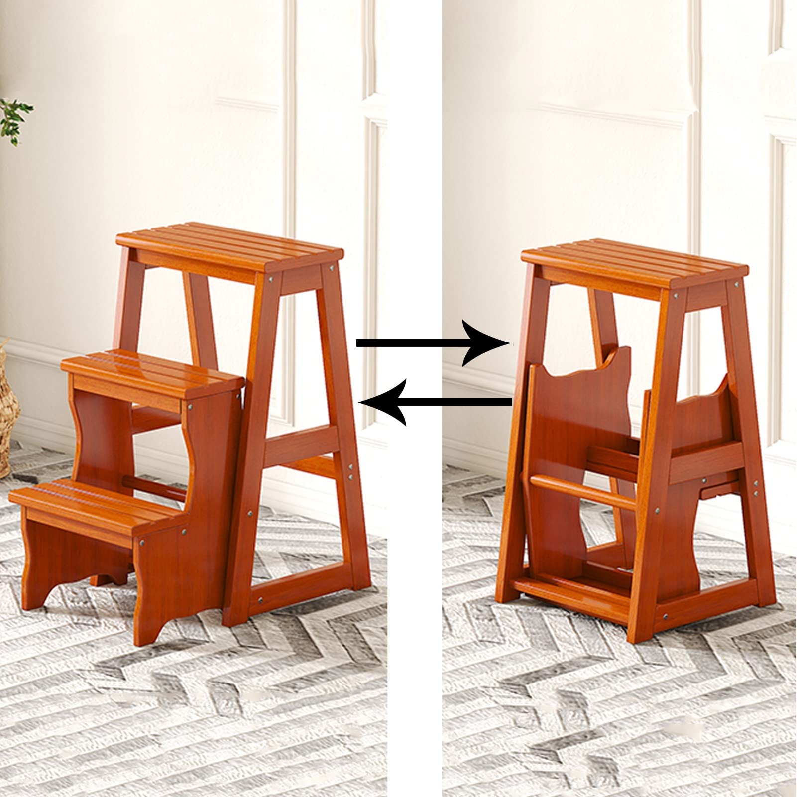 KAZUP 3-Step Wooden Folding Step Stool for Home, Indoor Climbing Stool with Non-Slip Surface, Compact Ladder Chair for Kitchen, Bathroom & Kids - Perfect for Reaching High Shelves, Organizing & Toddler Independence