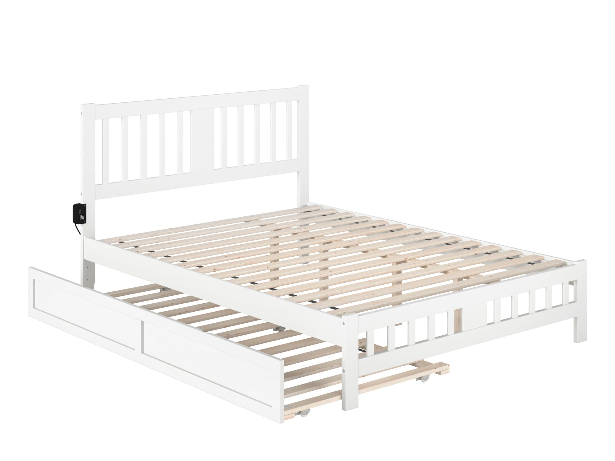 AFI Tahoe Queen Size Platform Bed with Footboard & Twin XL Trundle in White - Modern Bedroom Furniture for Guest Rooms & Small Spaces