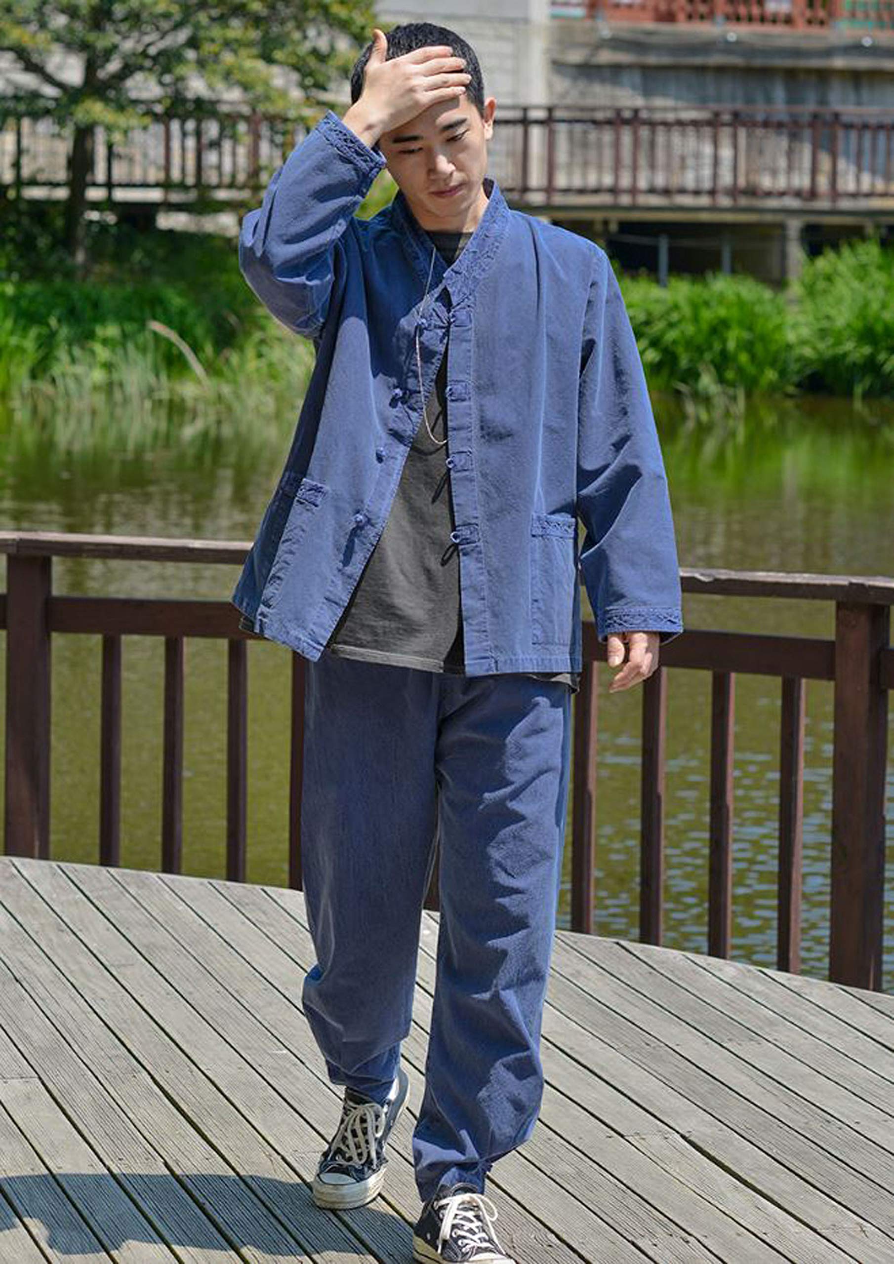 Modern Hanbok Set for Men & Women - 100% Cotton Washed Casual V-Neck Jacket and Pants (Navy) - Comfortable Traditional Korean Daily Wear for Cultural Events, Weddings & Fashion Outfits